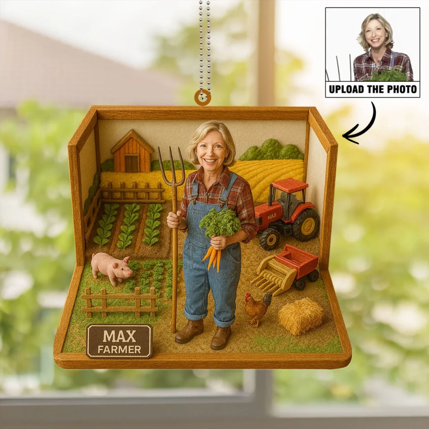 Farmer Mom Mother's Day Gift - Personalized Photo Car Ornament for Mom - Custom Choo