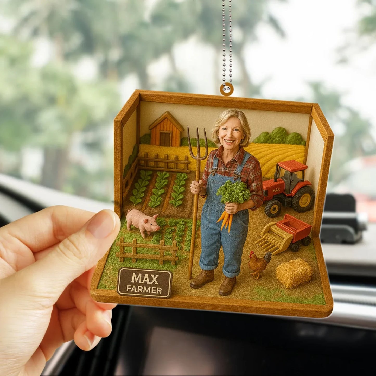 Farmer Mom Mother's Day Gift - Personalized Photo Car Ornament for Mom - Custom Choo