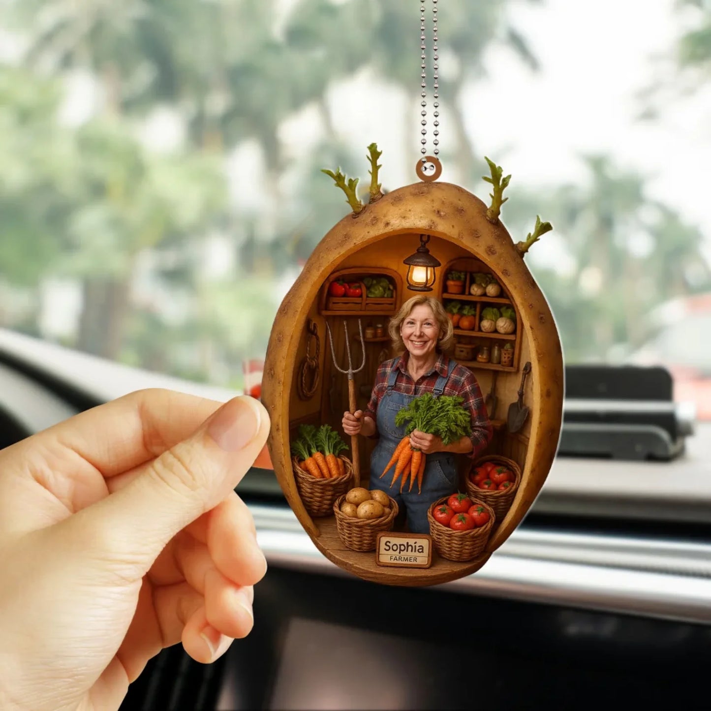 Farmer Mom Mother's Day Gift - Personalized Photo Car Ornament for Mom - Custom Choo