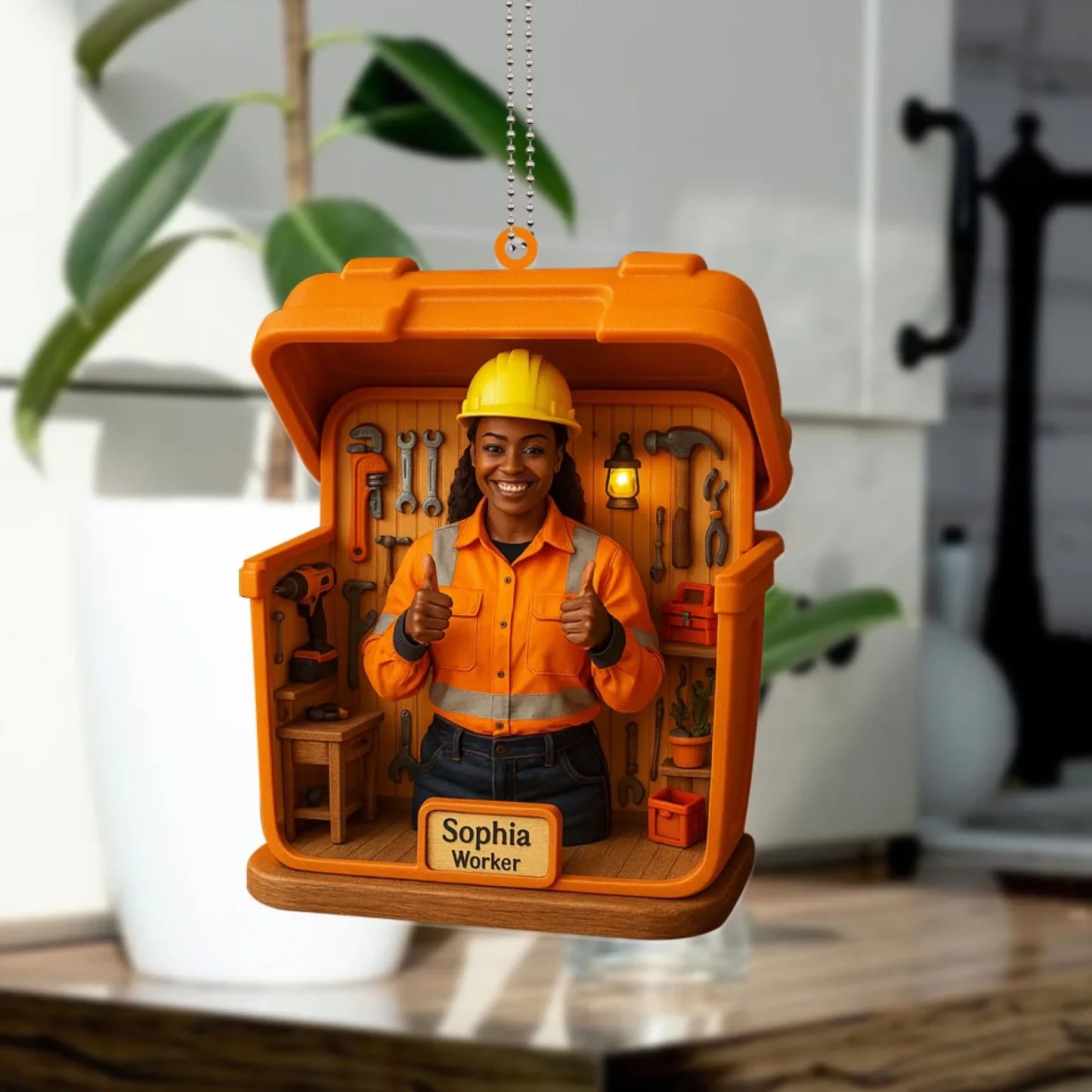 Construction Worker Mom Mother's Day Gift - Personalized Photo Car Ornament for Mom - Custom Choo