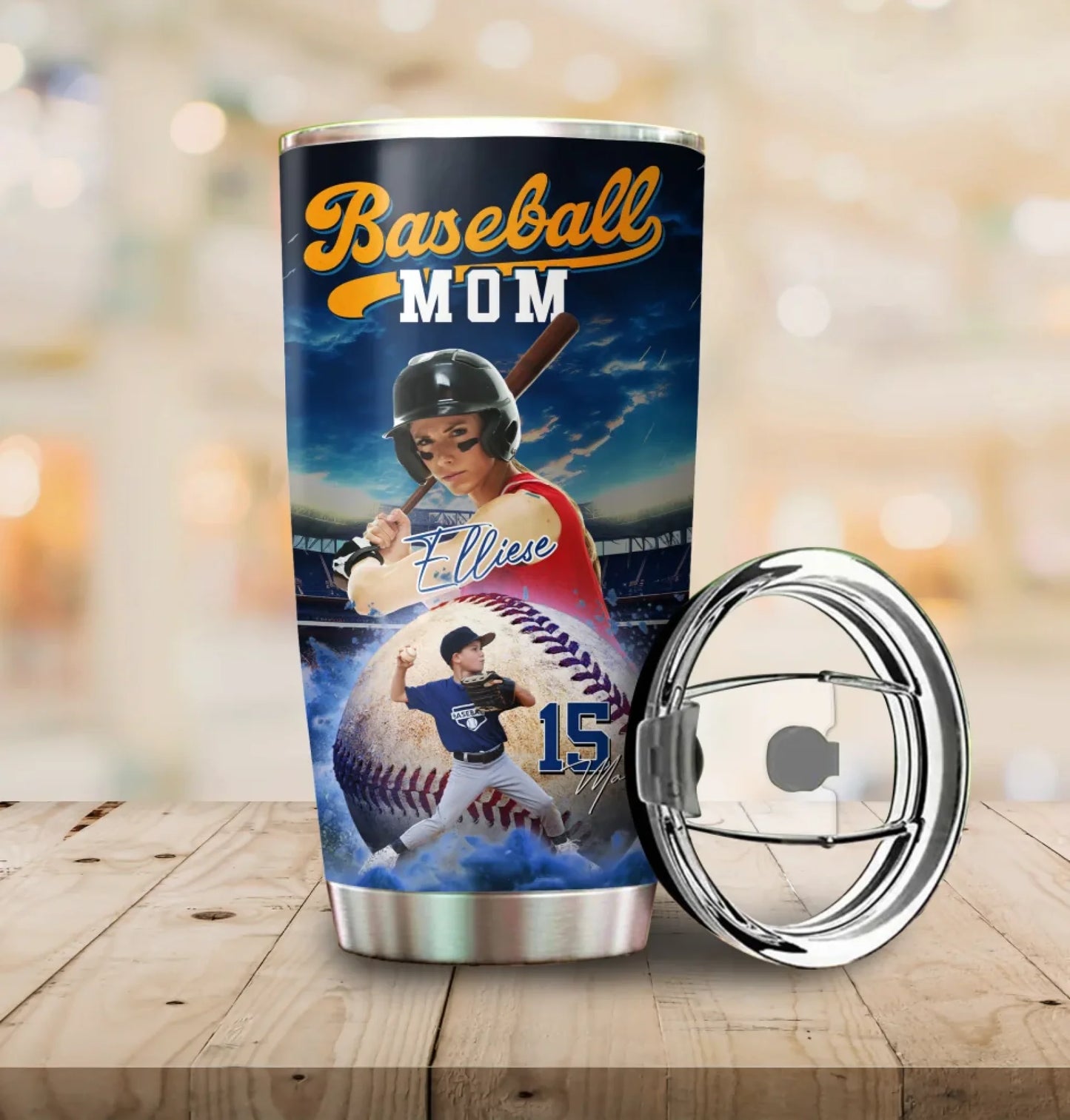 Baseball Mom - Custom Photo - Name & Jersey Number - Personalized 20oz Tumbler - Custom Choo