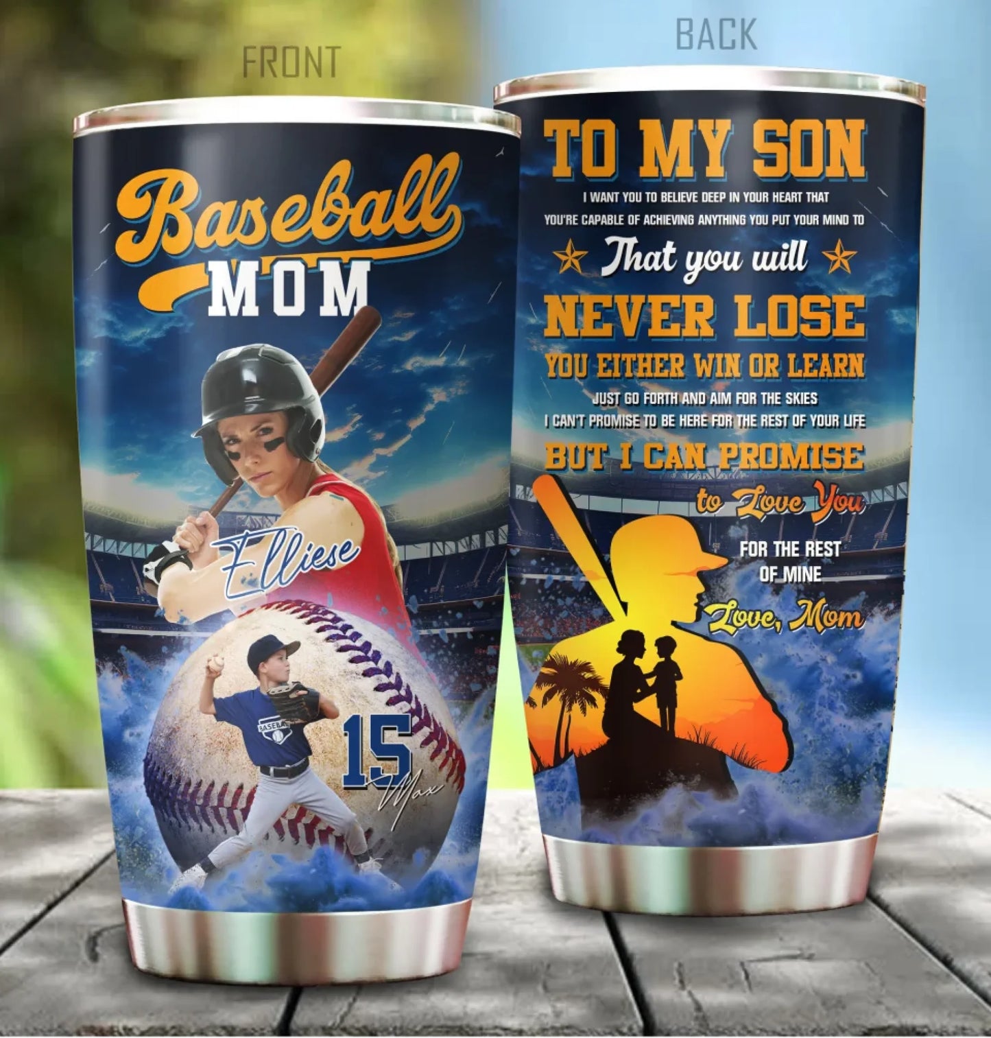 Baseball Mom - Custom Photo - Name & Jersey Number - Personalized 20oz Tumbler - Custom Choo