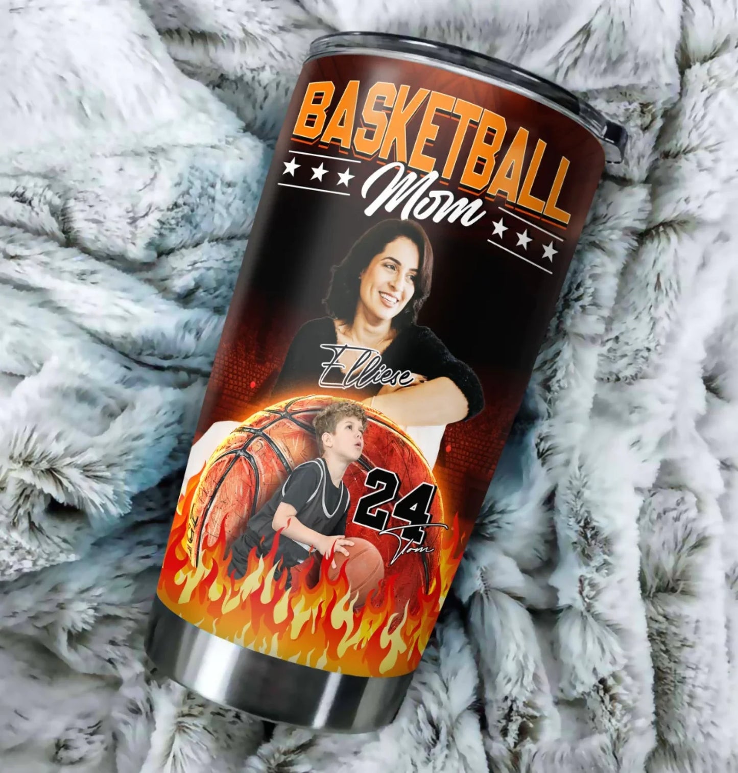 Basketball Mom - Custom Photo - Name & Jersey Number - Personalized 20oz Tumbler, Custom Choo