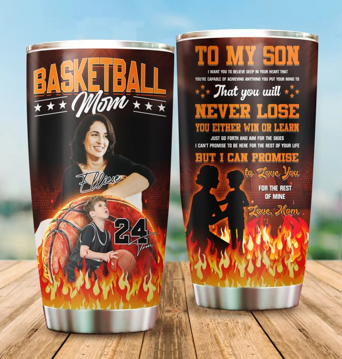 Basketball Mom - Custom Photo - Name & Jersey Number - Personalized 20oz Tumbler, Custom Choo