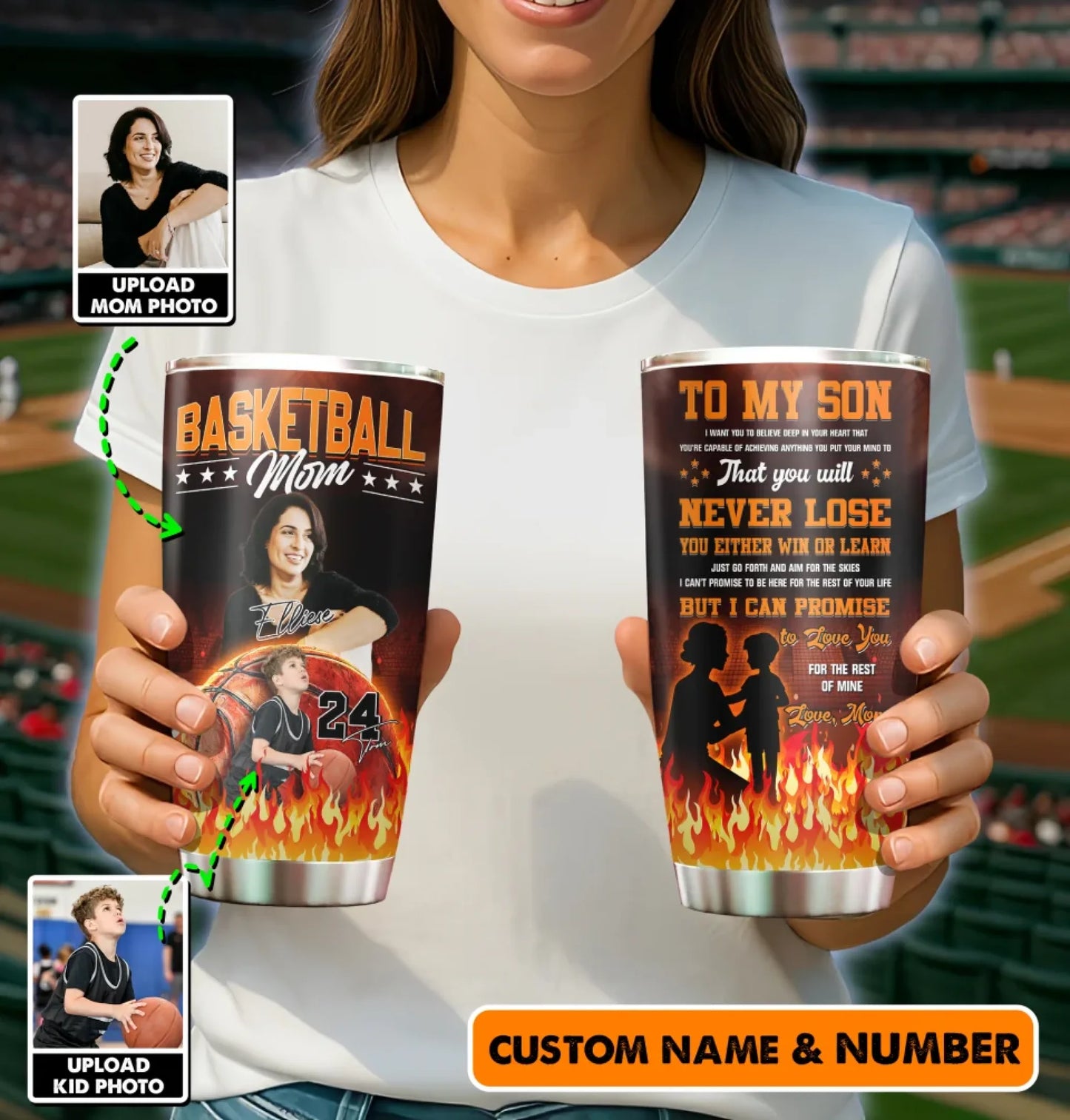 Basketball Mom - Custom Photo - Name & Jersey Number - Personalized 20oz Tumbler, Custom Choo