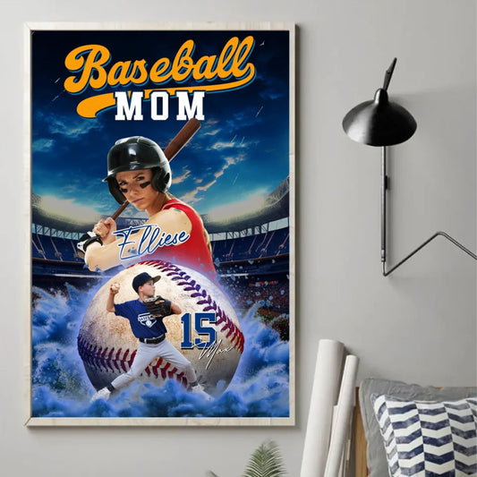 Mother's Day Gift For Baseball Mom - Custom Photo - Name & Jersey Number - Personalized Poster, Custom Choo