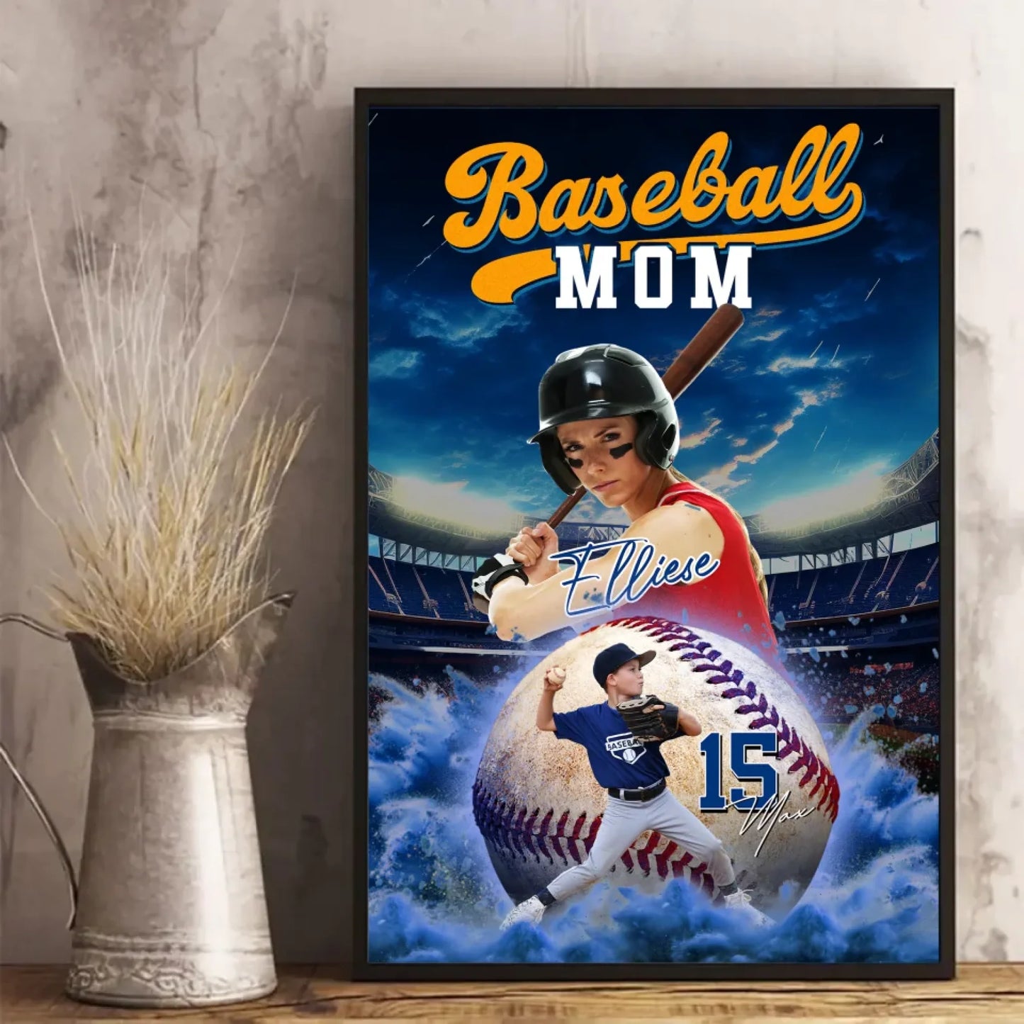 Mother's Day Gift For Baseball Mom - Custom Photo - Name & Jersey Number - Personalized Poster, Custom Choo