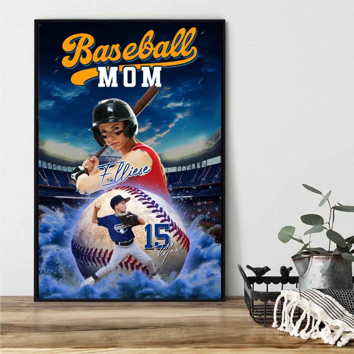 Mother's Day Gift For Baseball Mom - Custom Photo - Name & Jersey Number - Personalized Poster, Custom Choo