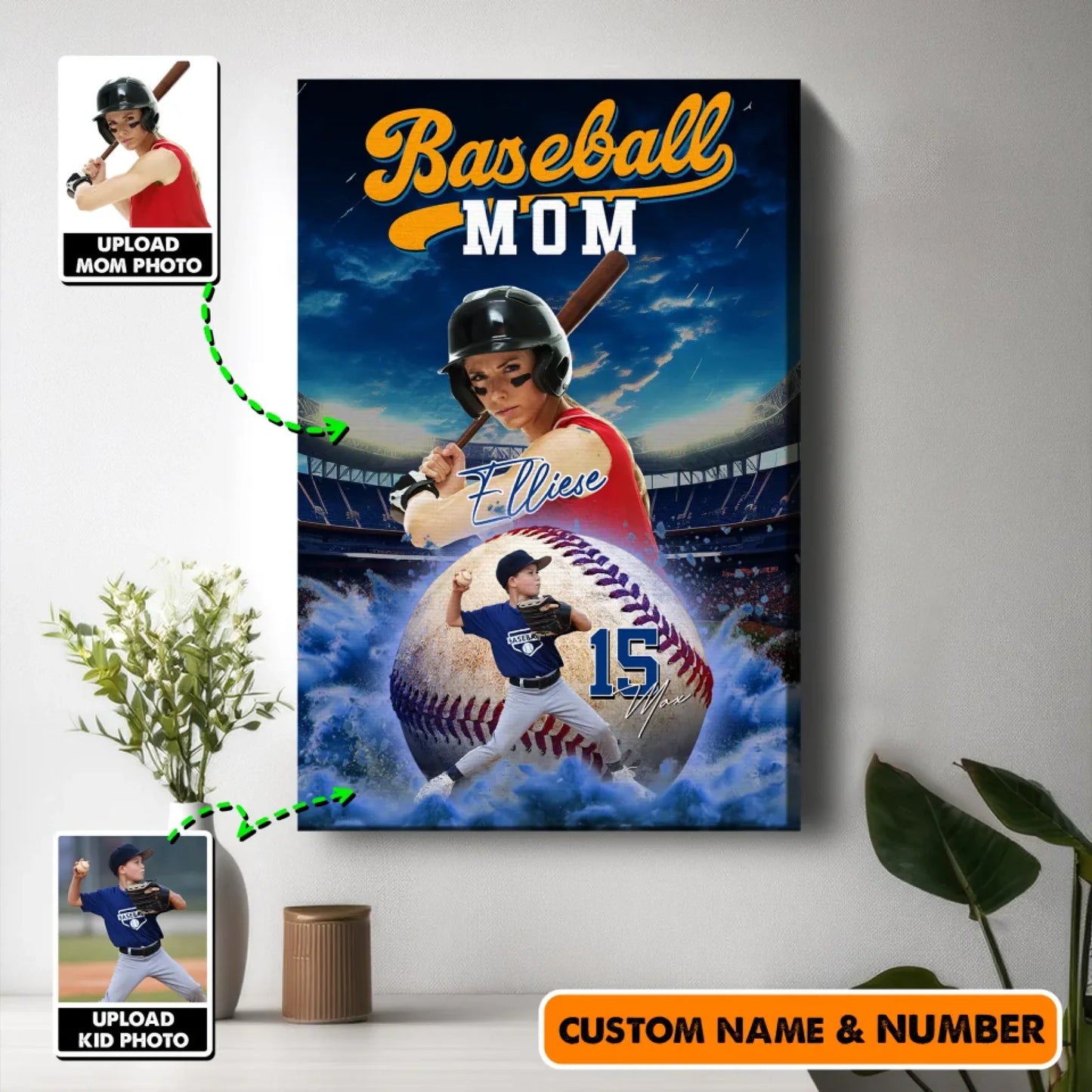 Mother's Day Gift For Baseball Mom - Custom Photo - Name & Jersey Number - Personalized Poster, Custom Choo