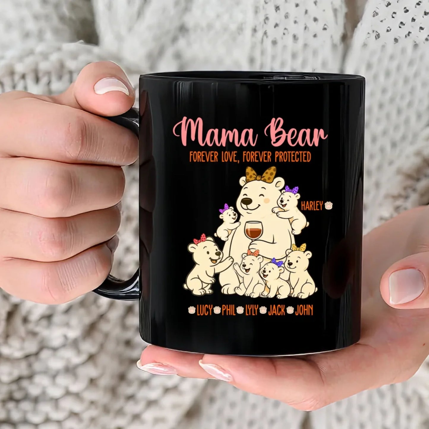 Mama Bear - Custom Kid Name - Personalized Mug - Custom Choo