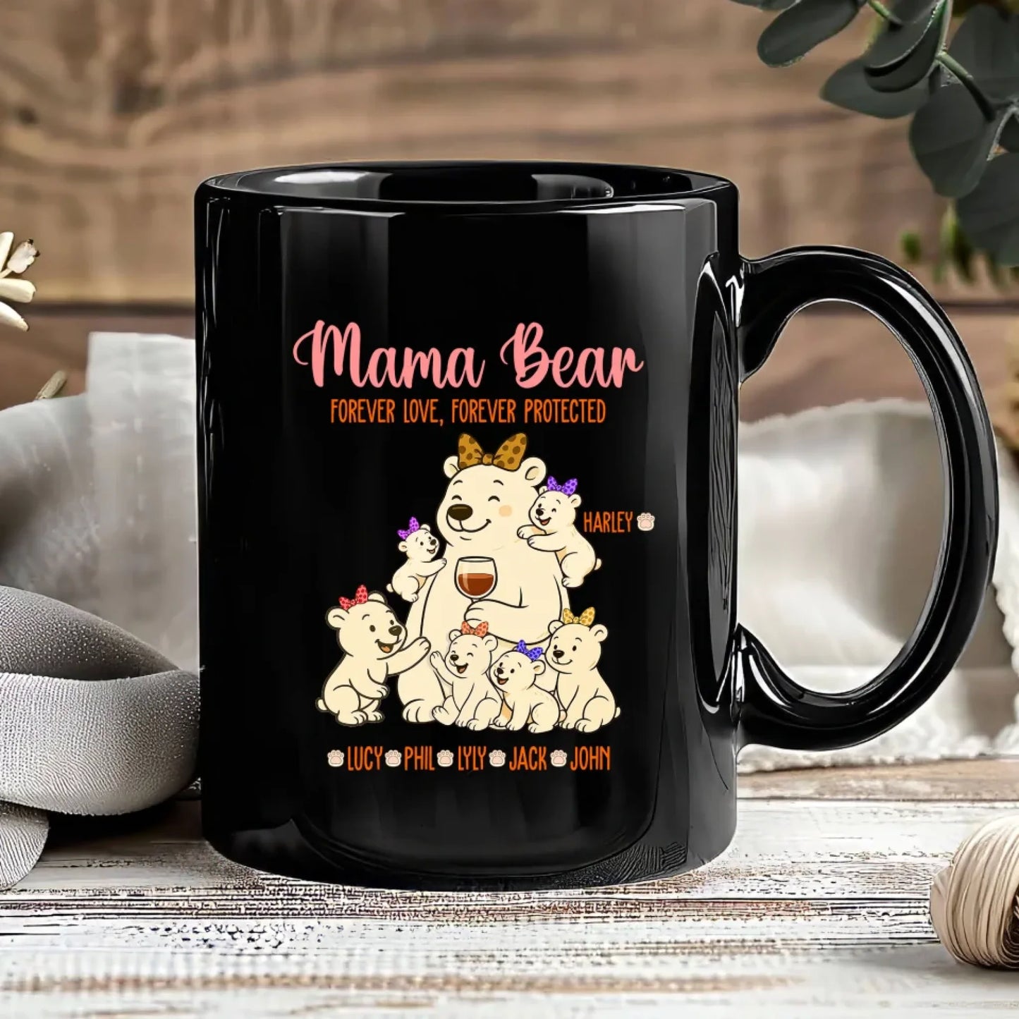 Mama Bear - Custom Kid Name - Personalized Mug - Custom Choo