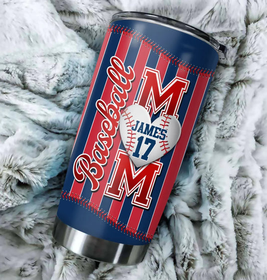 Personalized Baseball Mom Tumbler – Custom Photo, Name & Jersey Number – My Favorite Baseball Player Calls Me Mom, Custom Choo