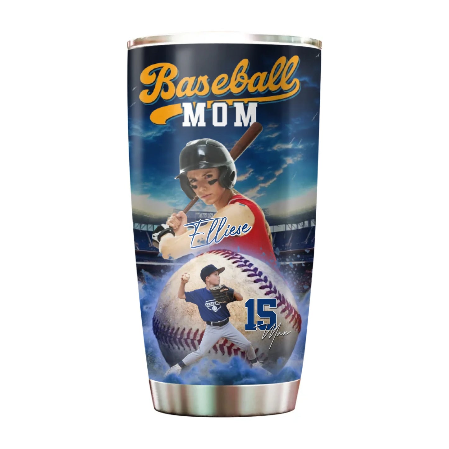 Baseball Mom - Custom Photo - Name & Jersey Number - Personalized 20oz Tumbler - Custom Choo