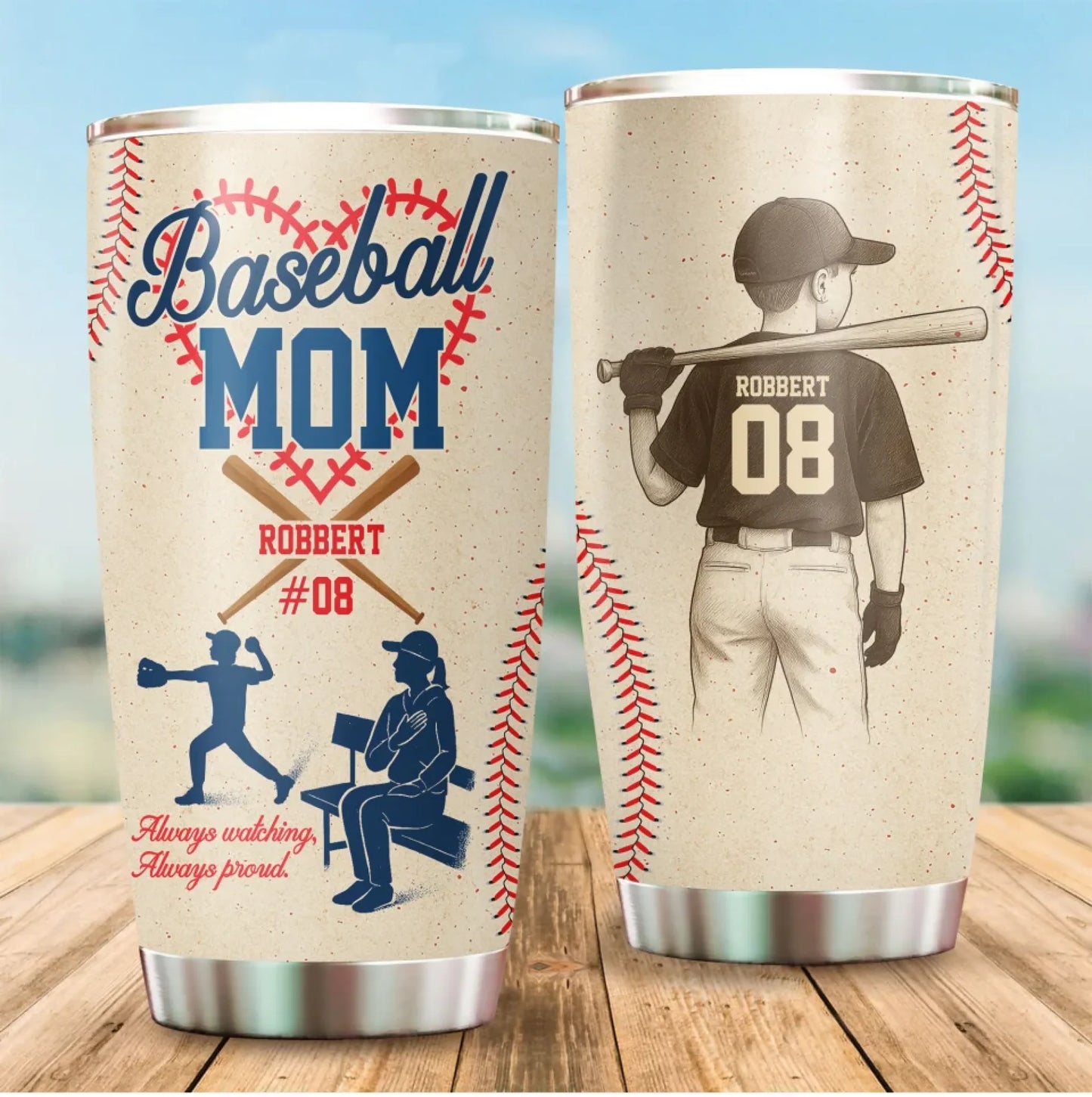 Personalized Baseball Mom Tumbler – Custom Photo, Name & Jersey Number – Game Day Gift for Proud Baseball Mom, Custom Choo