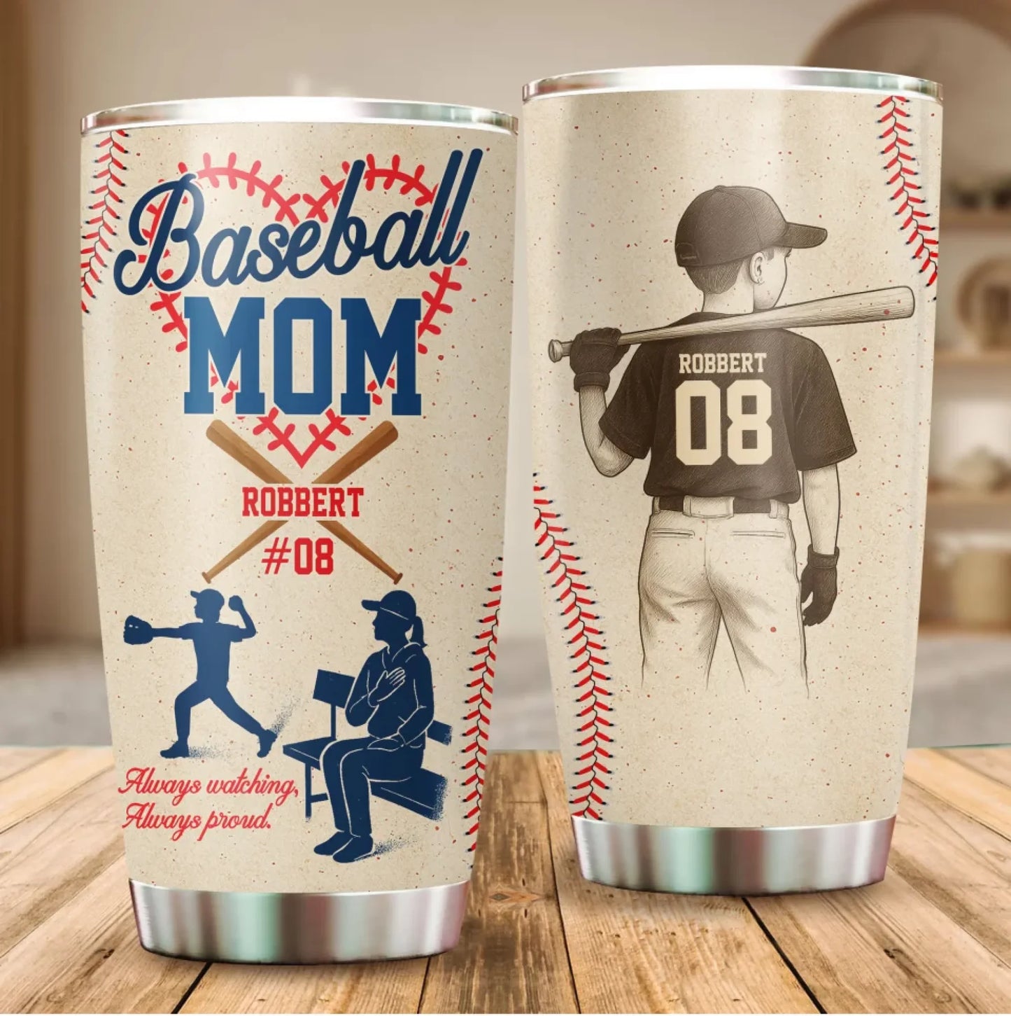 Personalized Baseball Mom Tumbler – Custom Photo, Name & Jersey Number – Game Day Gift for Proud Baseball Mom, Custom Choo