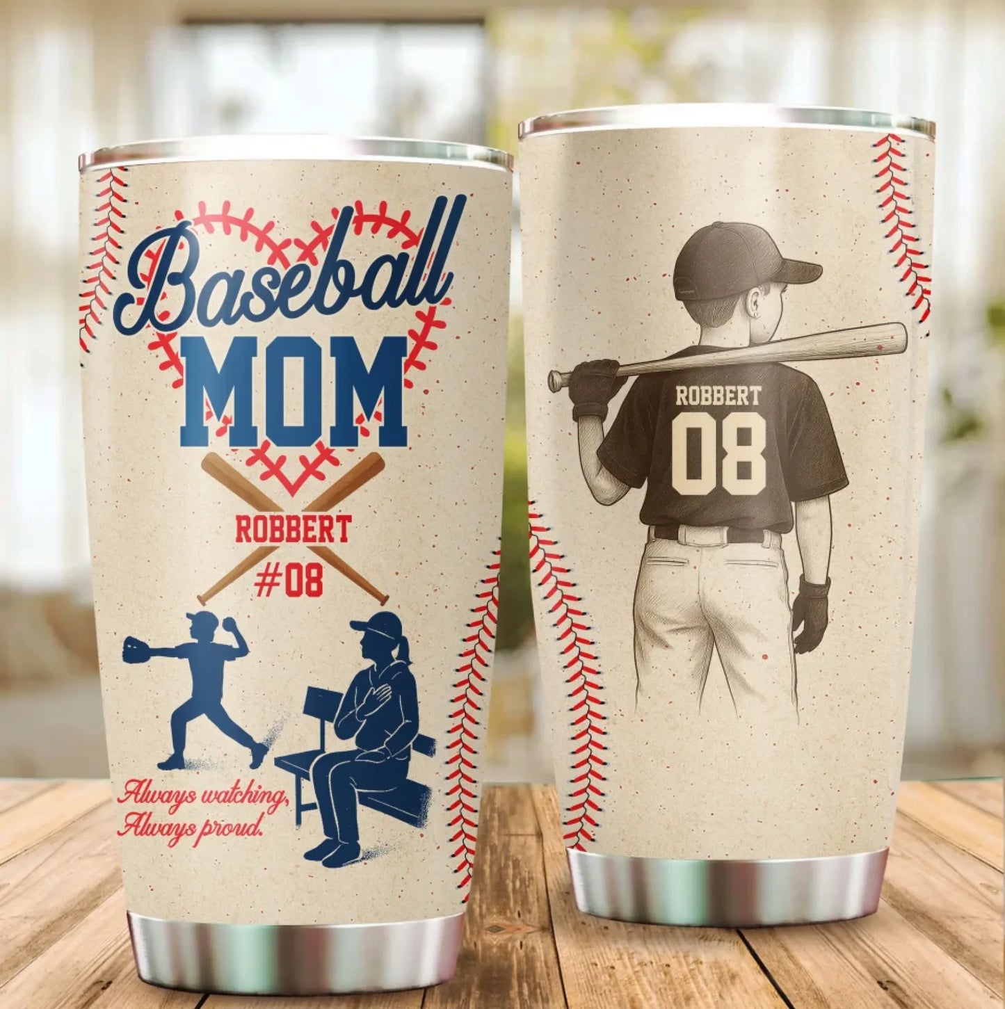 Personalized Baseball Mom Tumbler – Custom Photo, Name & Jersey Number – Game Day Gift for Proud Baseball Mom, Custom Choo