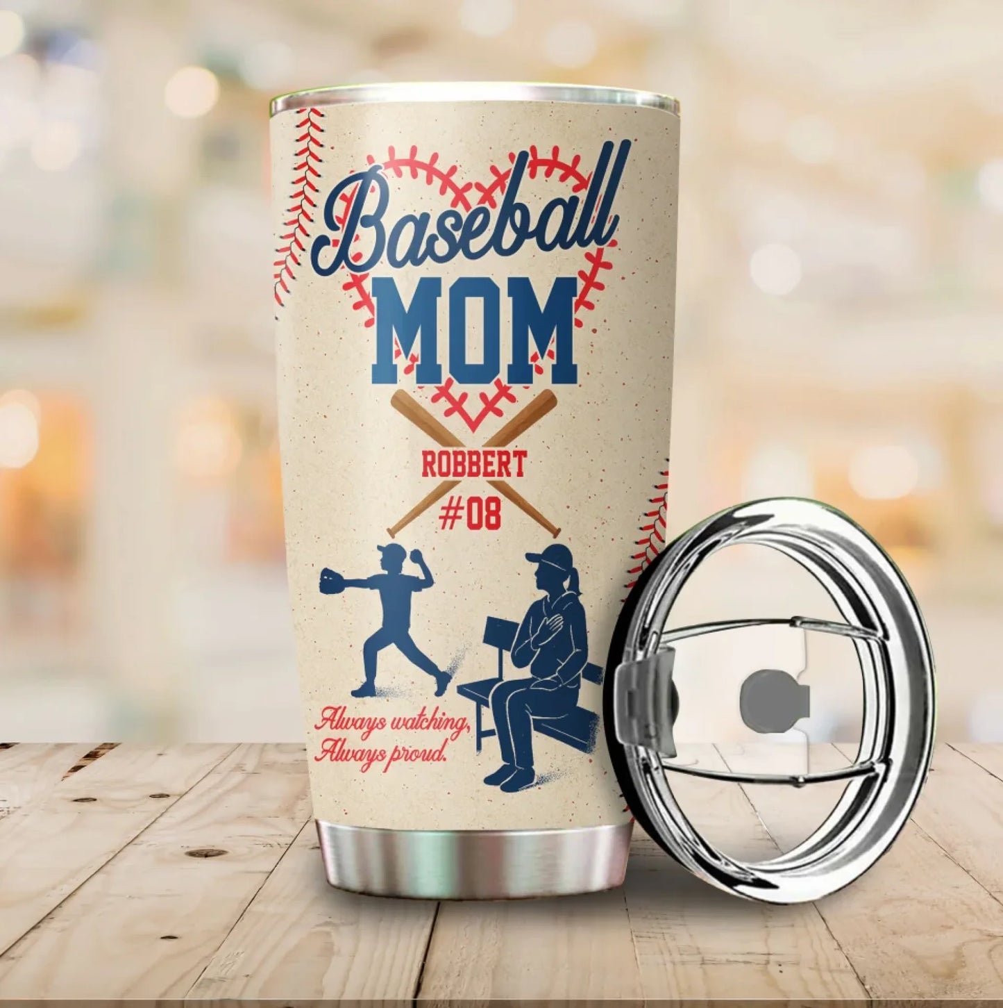 Personalized Baseball Mom Tumbler – Custom Photo, Name & Jersey Number – Game Day Gift for Proud Baseball Mom, Custom Choo