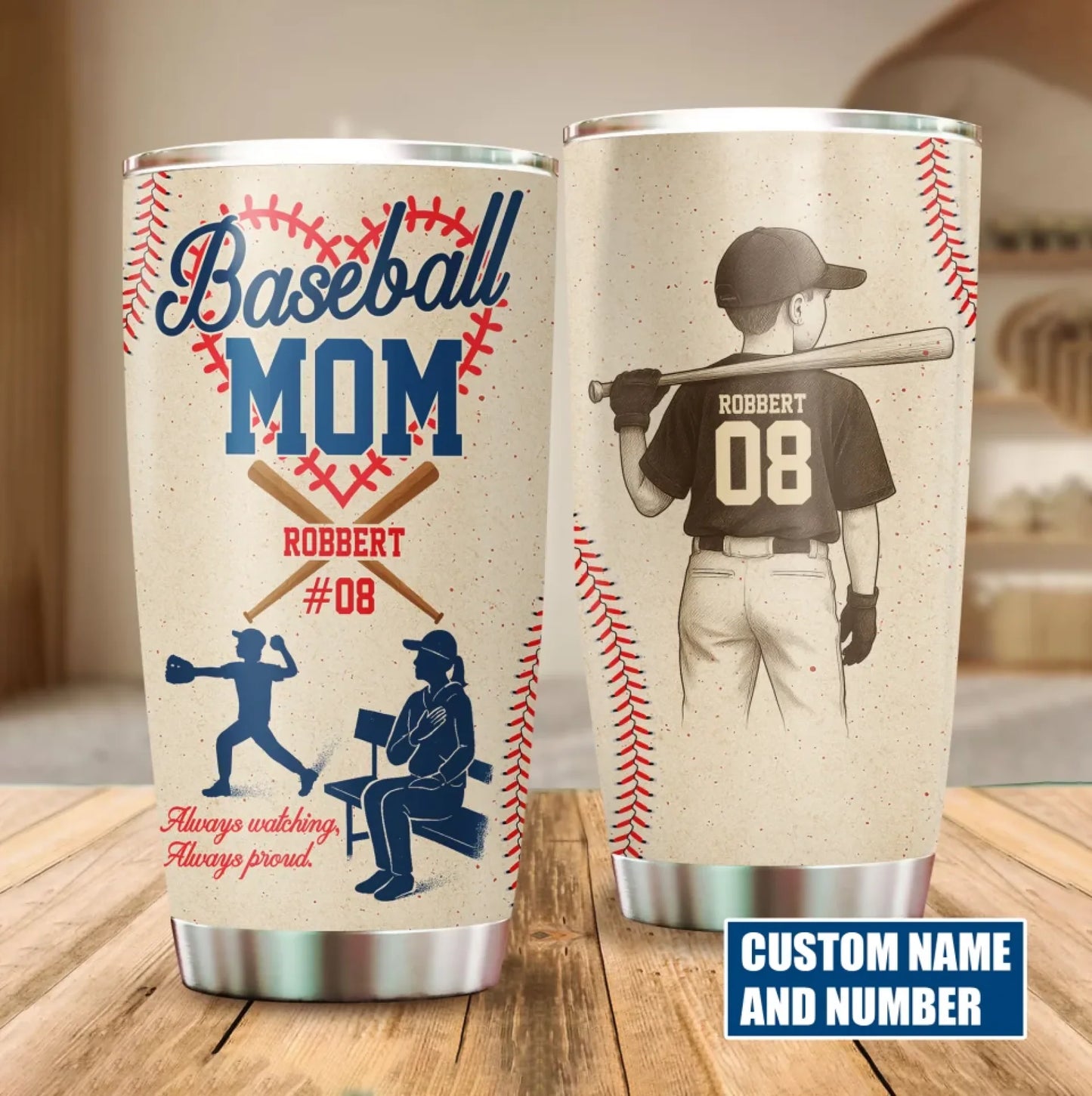 Personalized Baseball Mom Tumbler – Custom Photo, Name & Jersey Number – Game Day Gift for Proud Baseball Mom, Custom Choo
