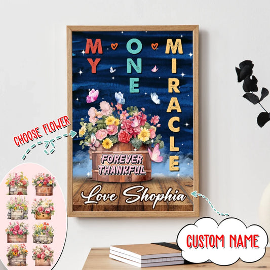 M.O.M My One Miracle Love, Personalized Name, Choose Flowers As You Like Poster - Canvas, Custom Choo