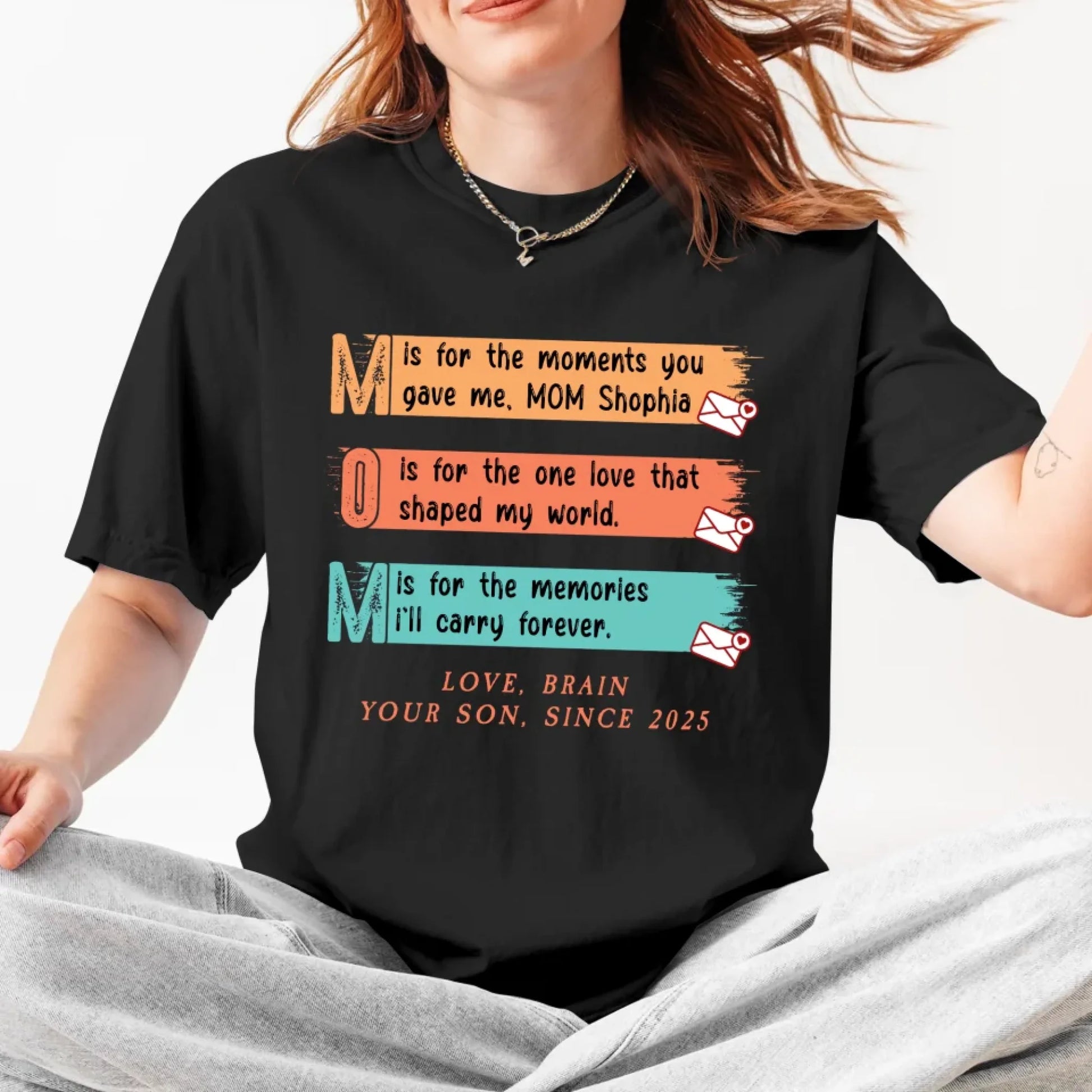 MOM Acronym Shirt – Heartfelt Message from Son, Custom Name – Mother's Day Gift 2025, Custom Choo