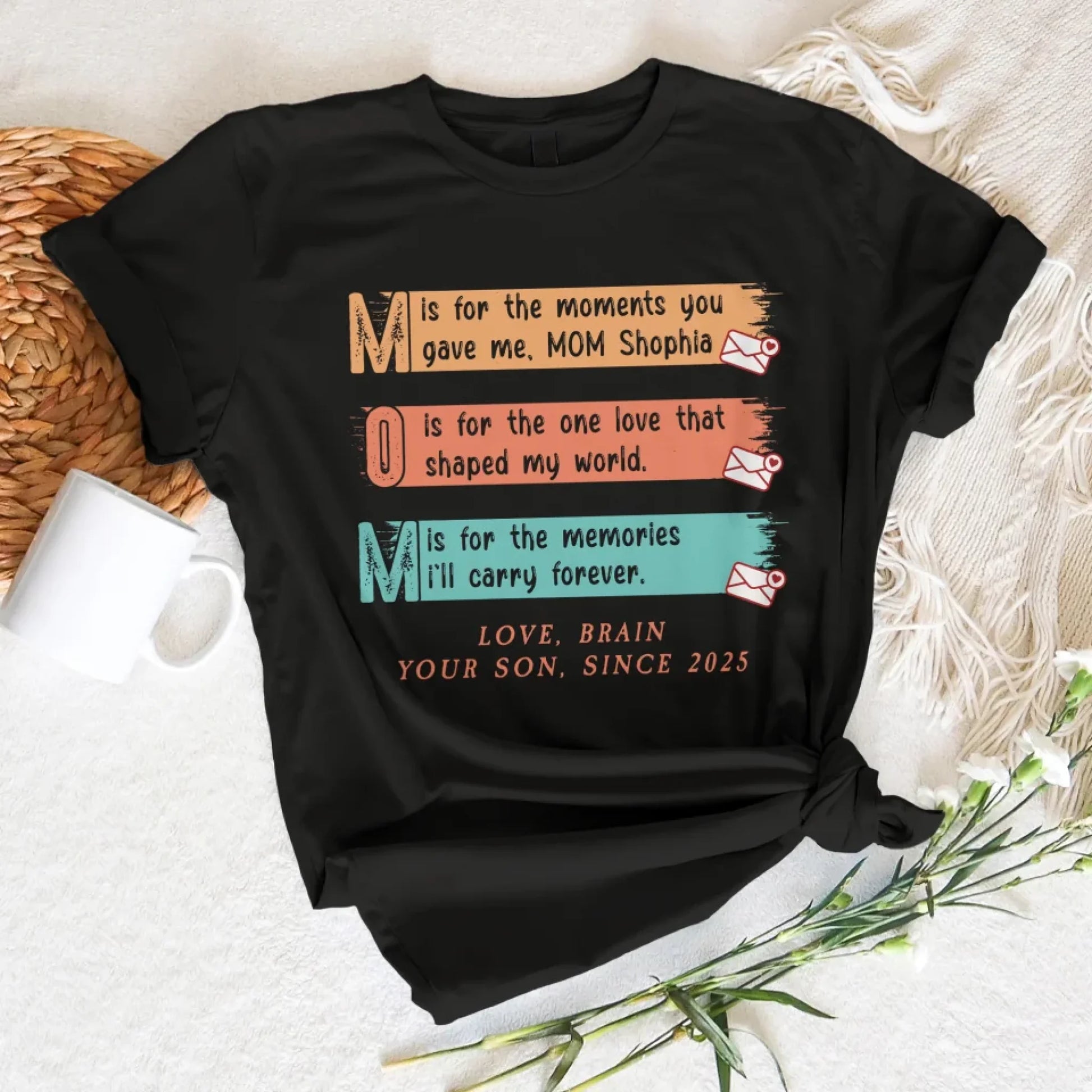 MOM Acronym Shirt – Heartfelt Message from Son, Custom Name – Mother's Day Gift 2025, Custom Choo