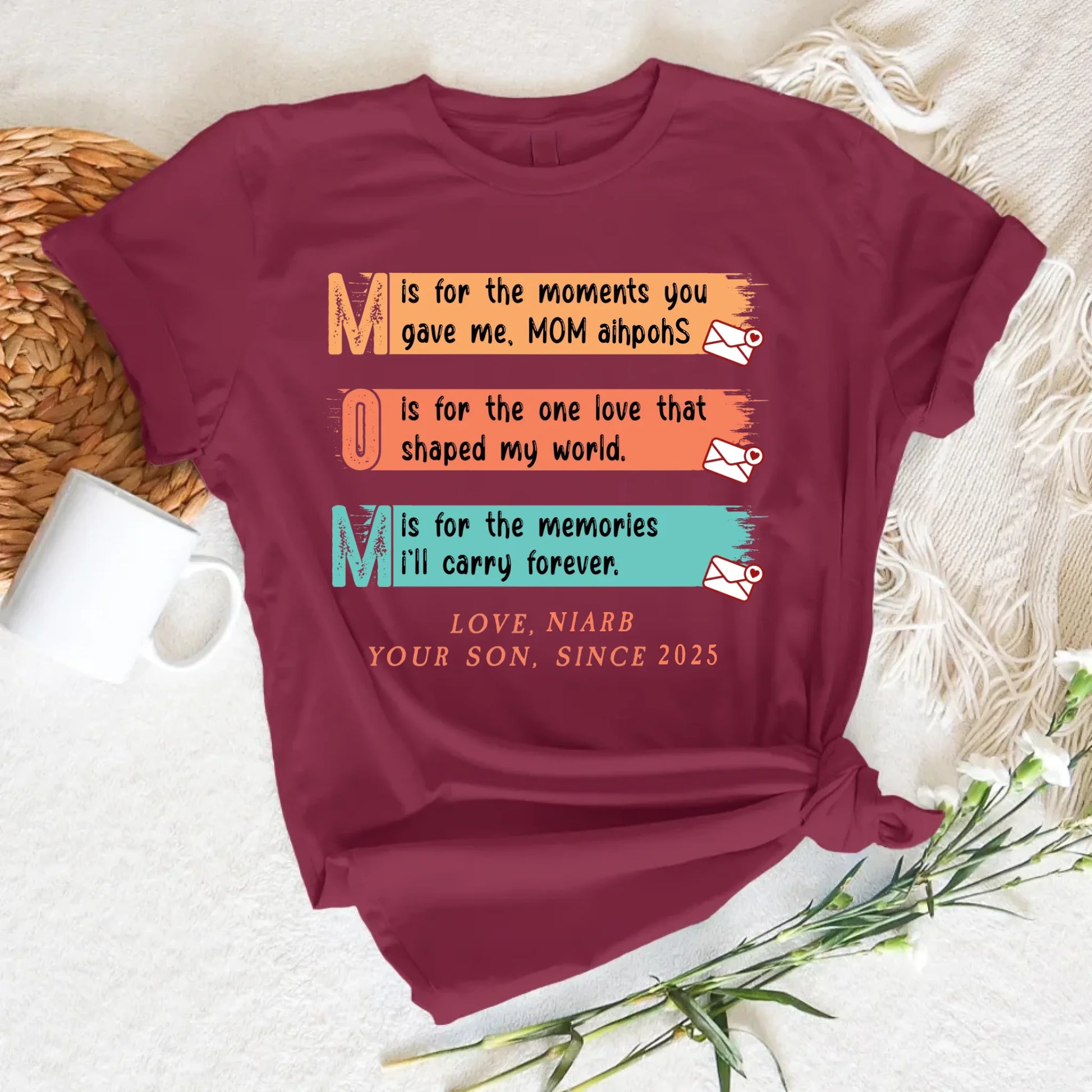 MOM Acronym Shirt – Heartfelt Message from Son, Custom Name – Mother's Day Gift 2025, Custom Choo