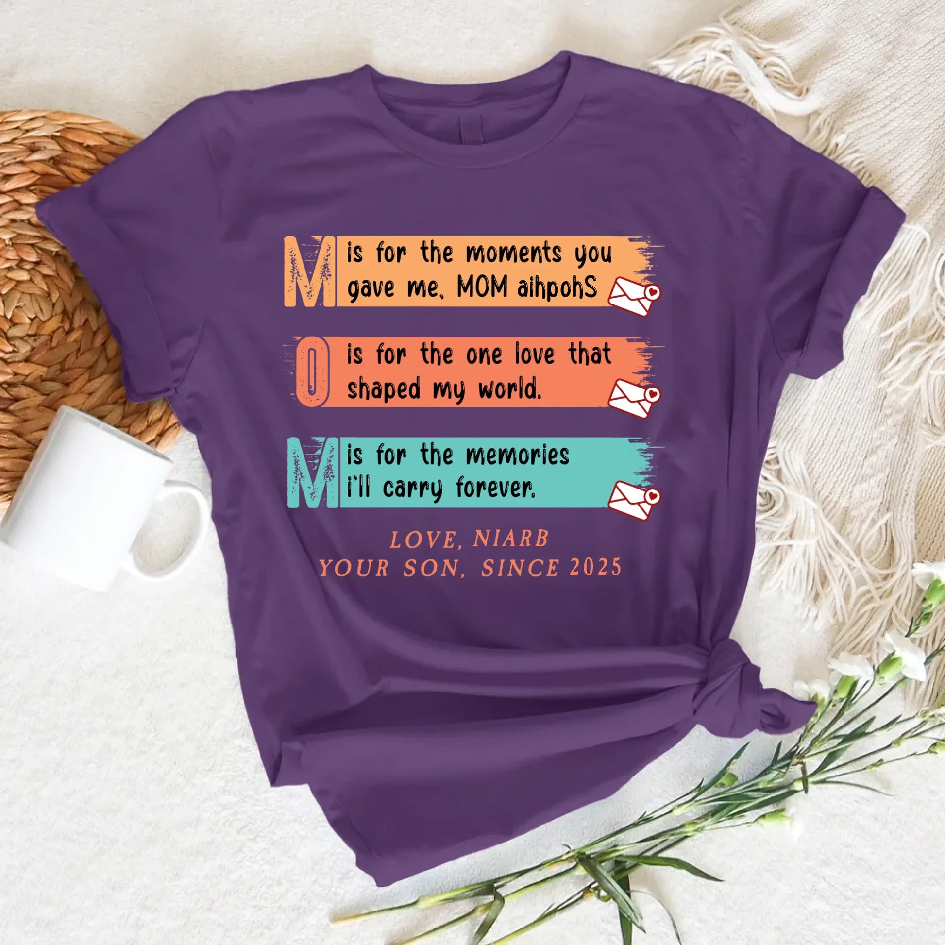 MOM Acronym Shirt – Heartfelt Message from Son, Custom Name – Mother's Day Gift 2025, Custom Choo