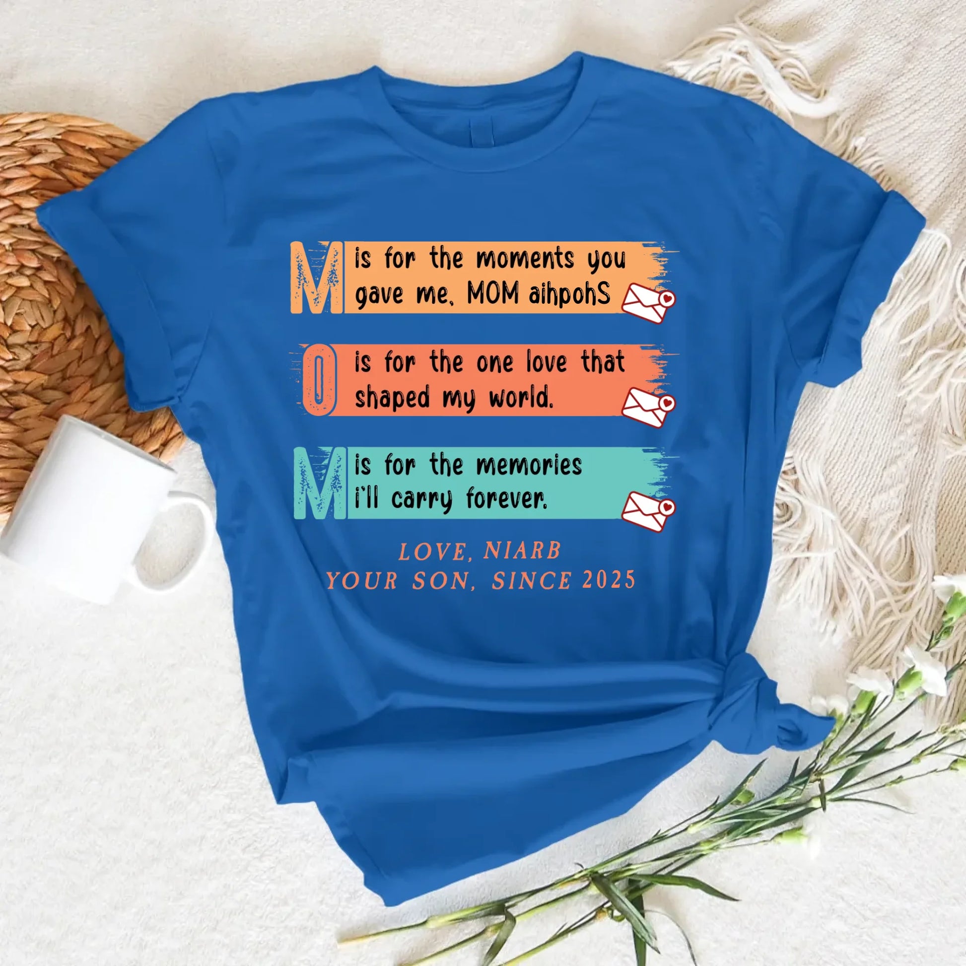 MOM Acronym Shirt – Heartfelt Message from Son, Custom Name – Mother's Day Gift 2025, Custom Choo