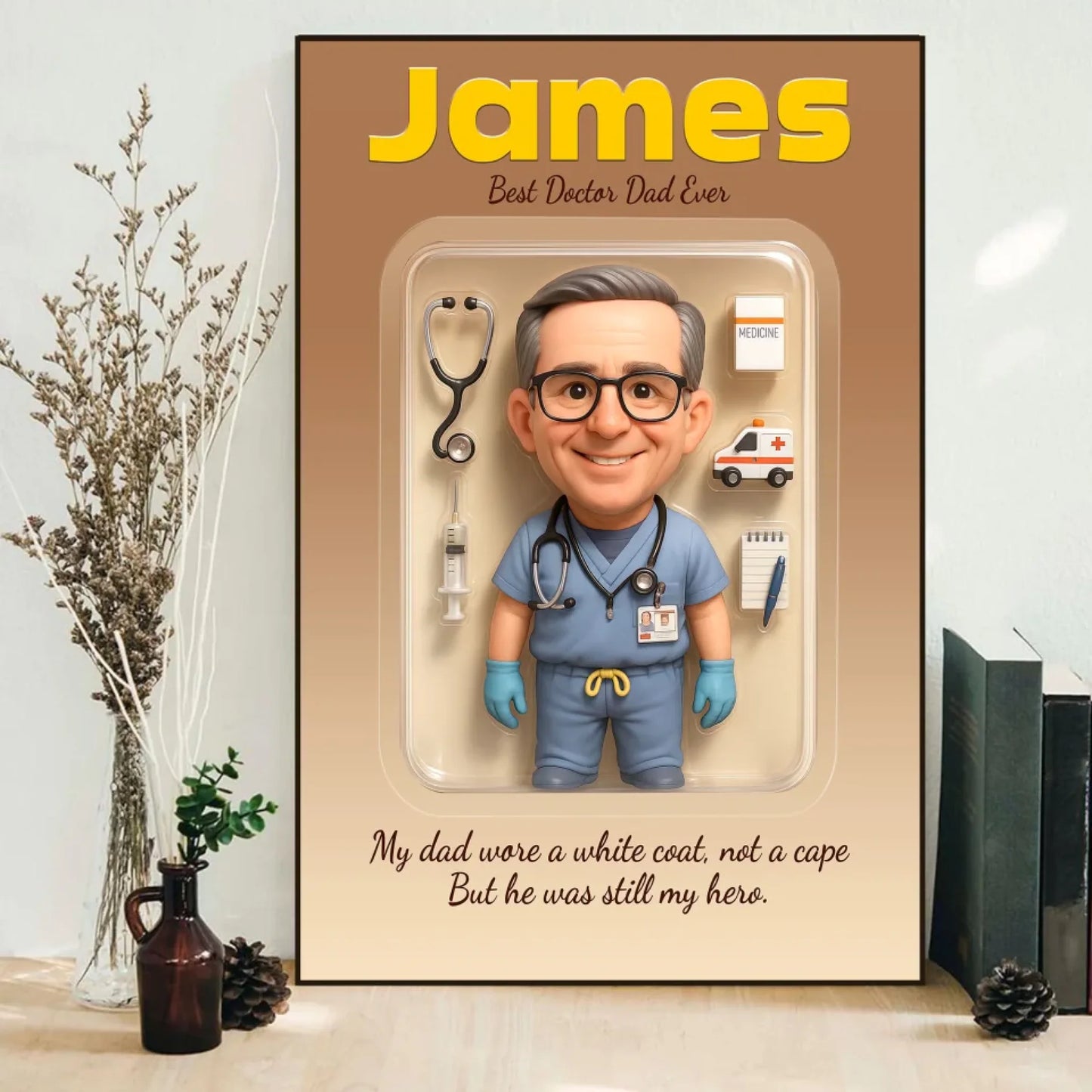 Doctor Dad Father's Day Gift - Personalized Photo Chibi Canvas & Poster, Custom Choo