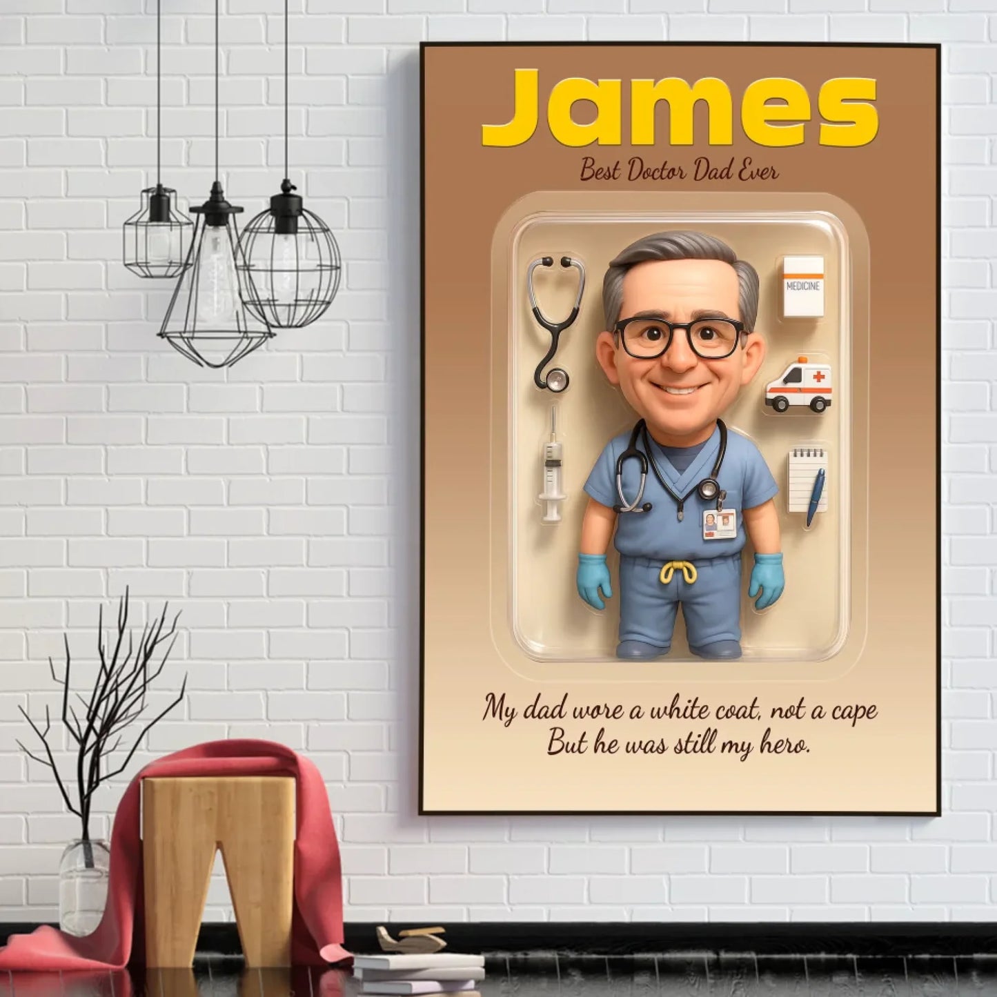 Doctor Dad Father's Day Gift - Personalized Photo Chibi Canvas & Poster, Custom Choo