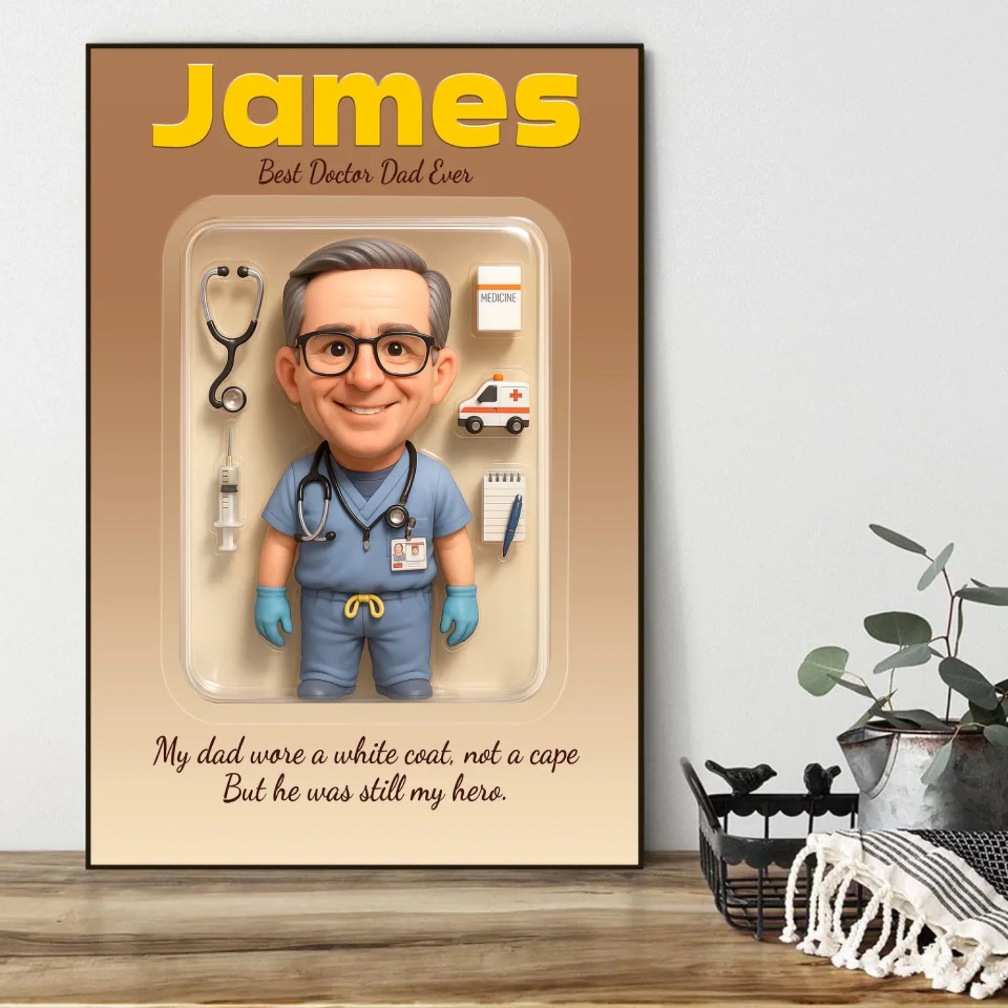 Doctor Dad Father's Day Gift - Personalized Photo Chibi Canvas & Poster, Custom Choo