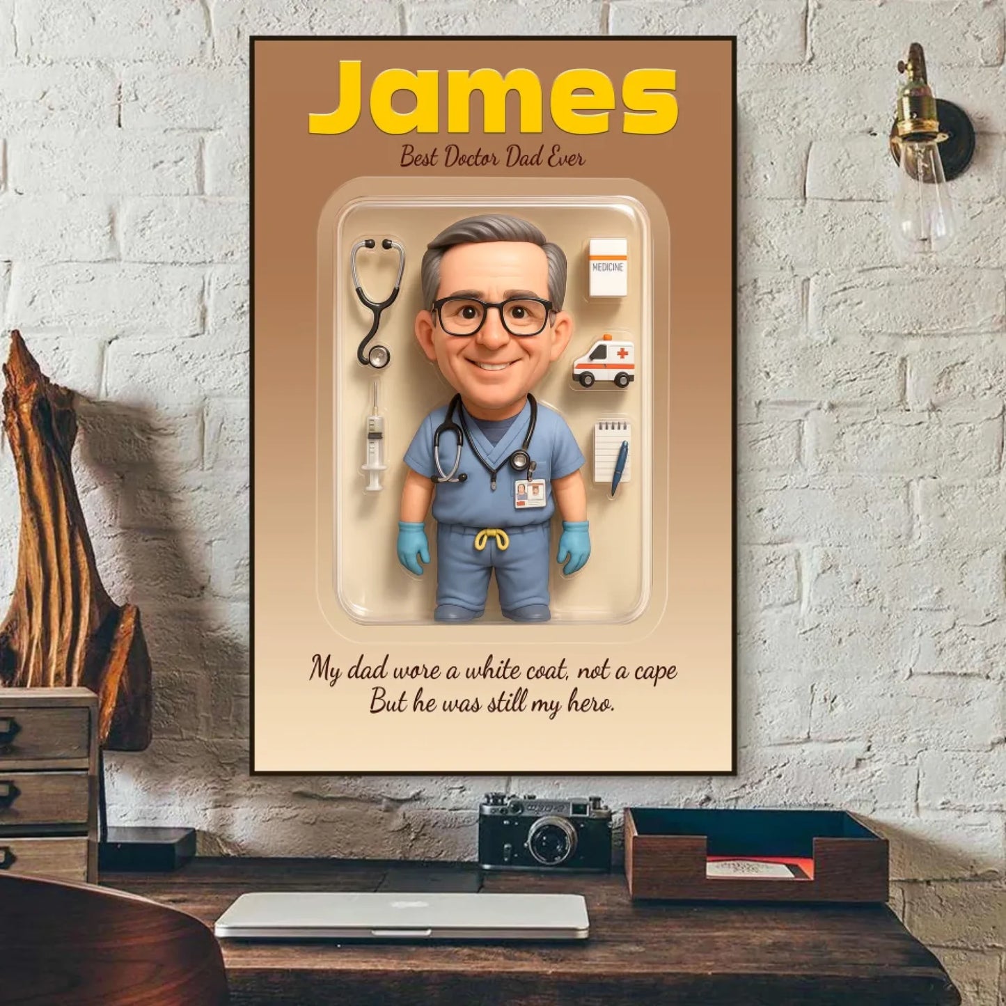 Doctor Dad Father's Day Gift - Personalized Photo Chibi Canvas & Poster, Custom Choo