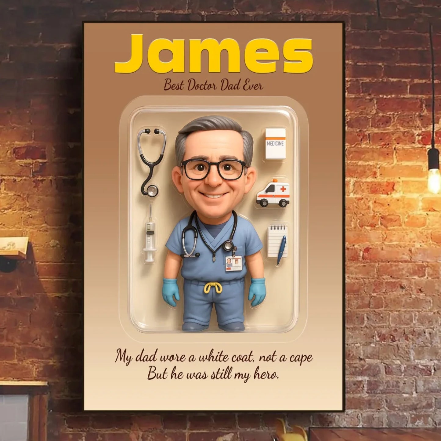 Doctor Dad Father's Day Gift - Personalized Photo Chibi Canvas & Poster, Custom Choo