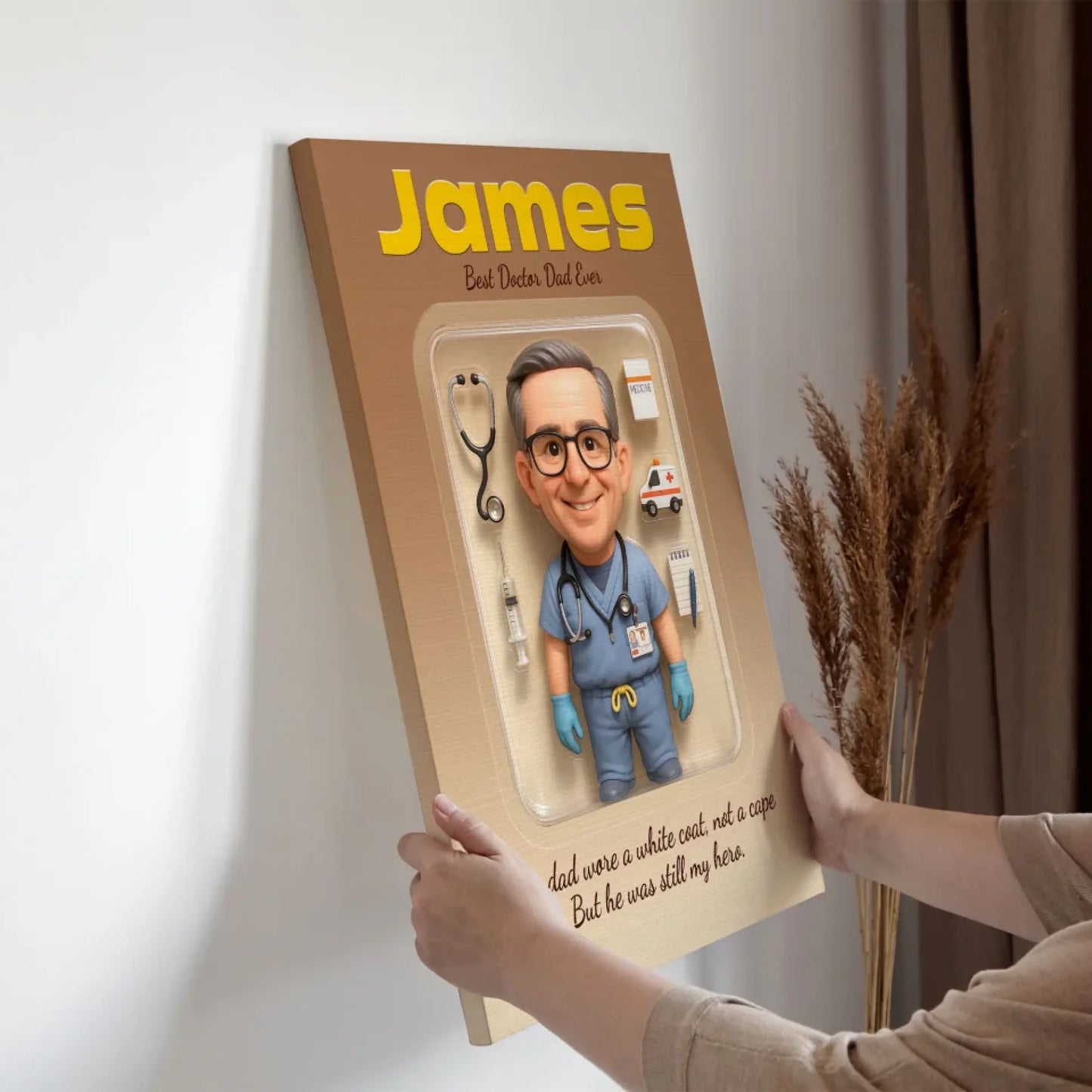 Doctor Dad Father's Day Gift - Personalized Photo Chibi Canvas & Poster, Custom Choo