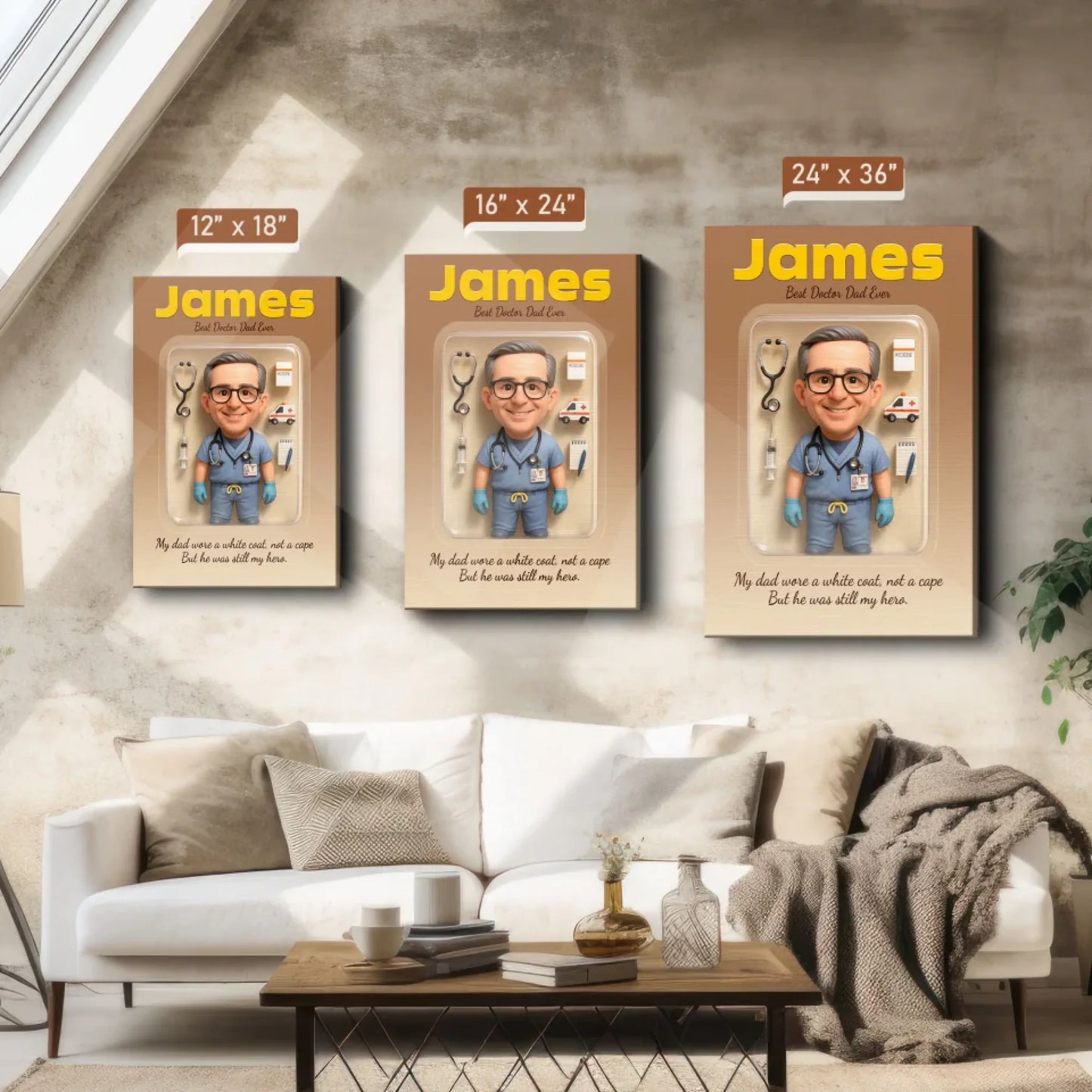 Doctor Dad Father's Day Gift - Personalized Photo Chibi Canvas & Poster, Custom Choo