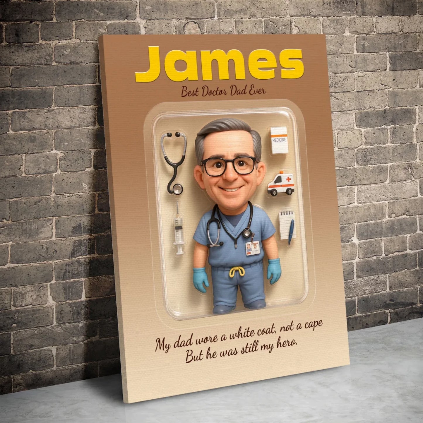 Doctor Dad Father's Day Gift - Personalized Photo Chibi Canvas & Poster, Custom Choo