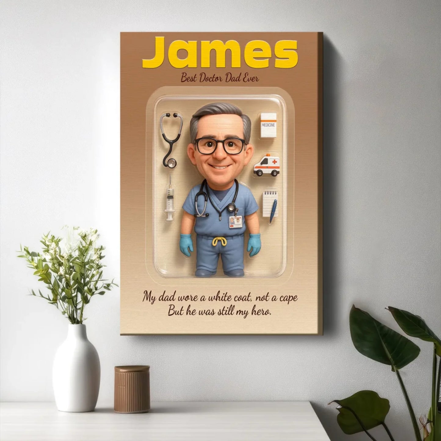 Doctor Dad Father's Day Gift - Personalized Photo Chibi Canvas & Poster, Custom Choo