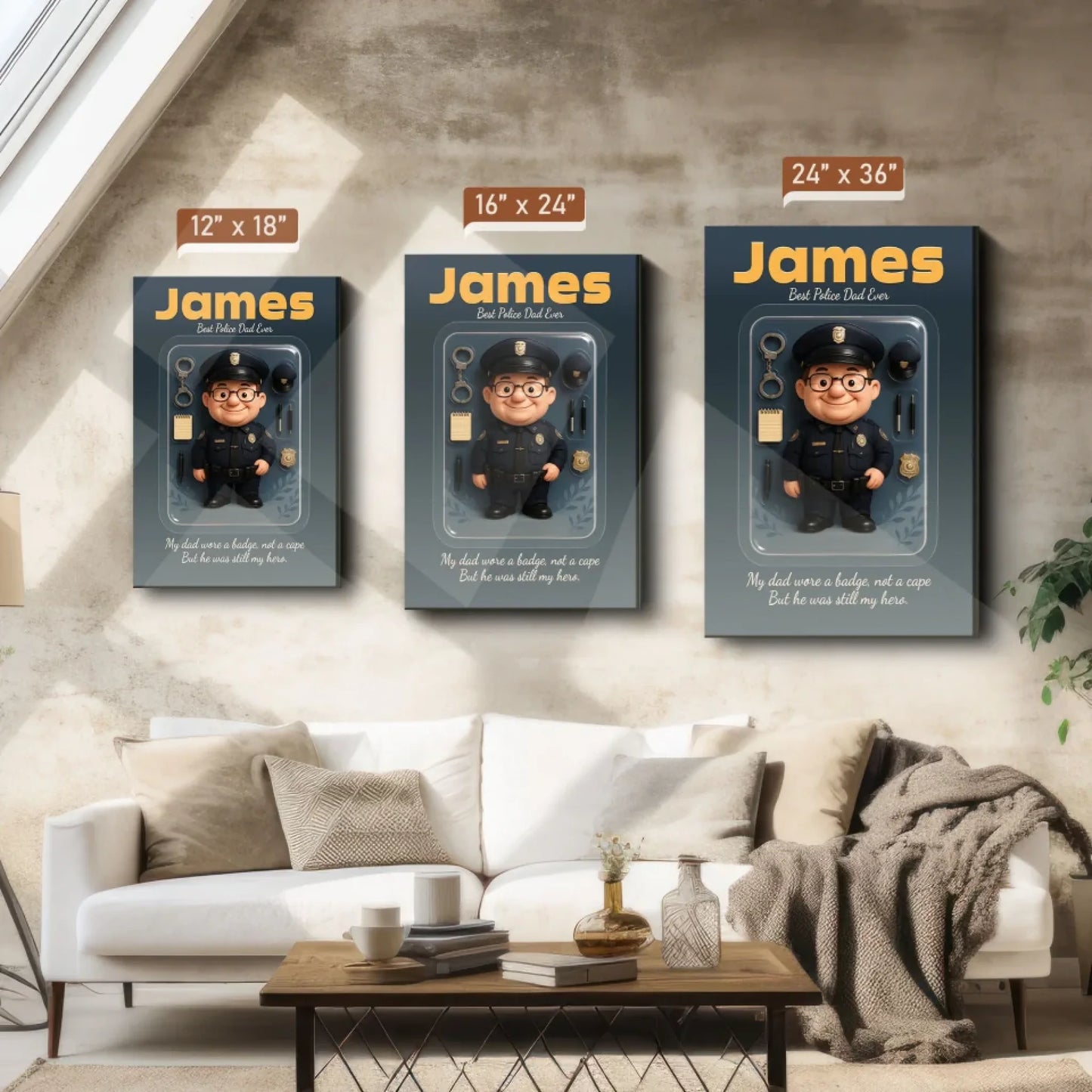 Police Dad Father's Day Gift - Personalized Photo Chibi Canvas & Poster, Custom Choo