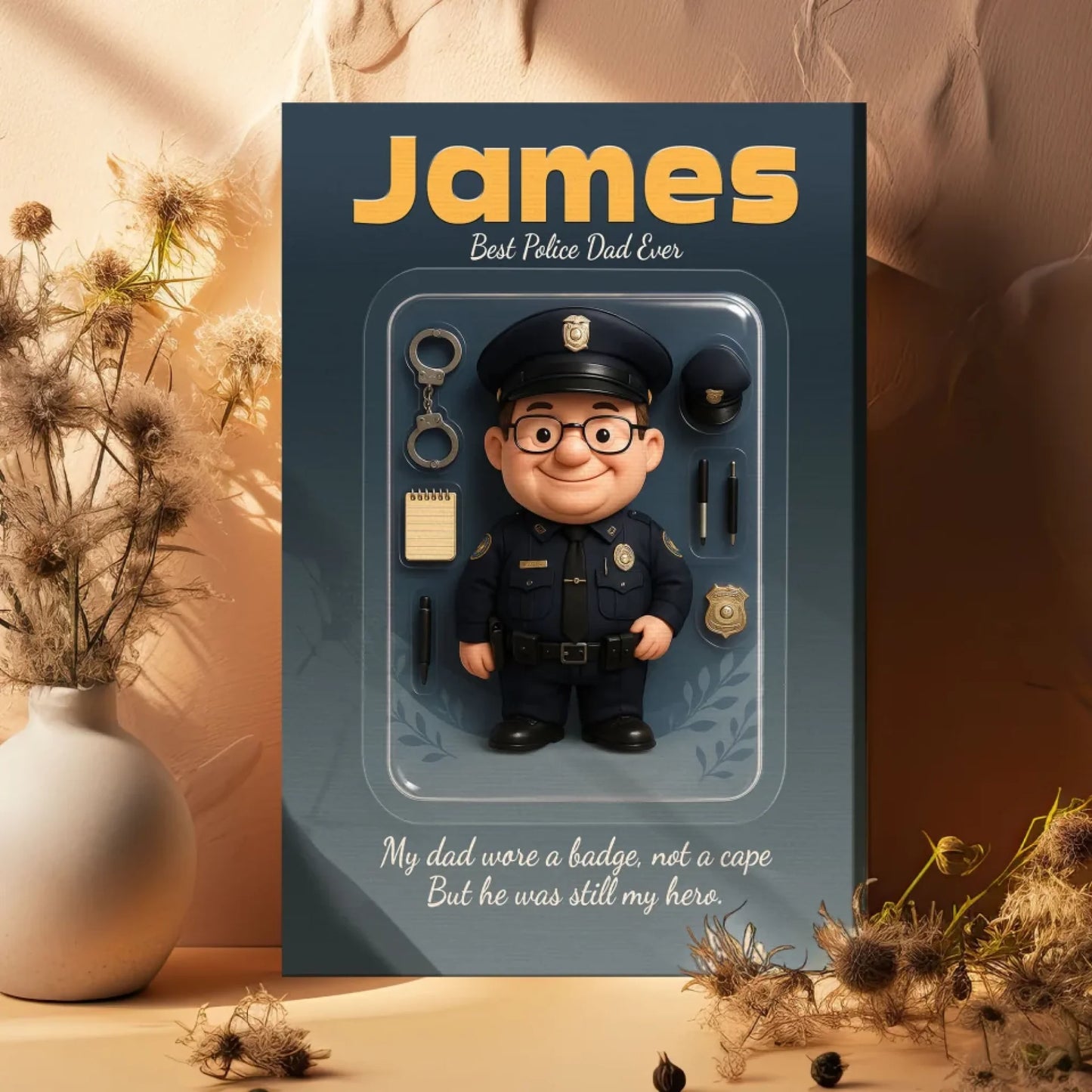 Police Dad Father's Day Gift - Personalized Photo Chibi Canvas & Poster, Custom Choo