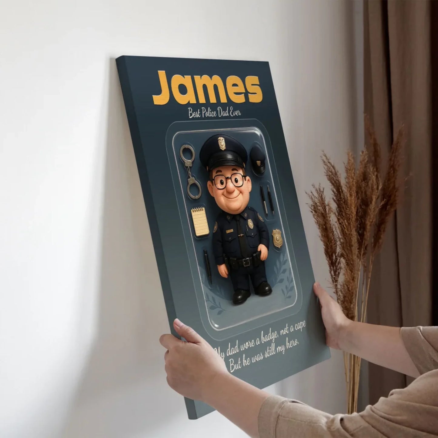 Police Dad Father's Day Gift - Personalized Photo Chibi Canvas & Poster, Custom Choo