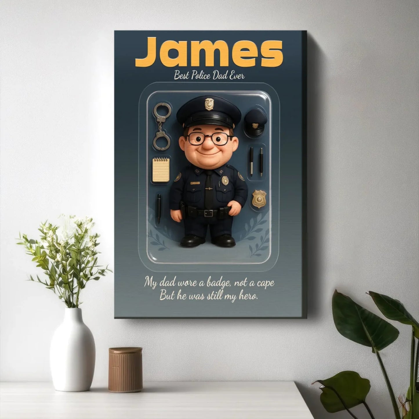 Police Dad Father's Day Gift - Personalized Photo Chibi Canvas & Poster, Custom Choo
