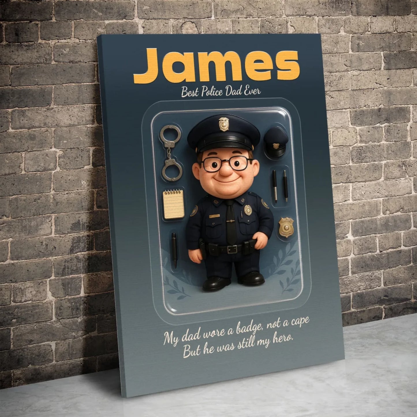 Police Dad Father's Day Gift - Personalized Photo Chibi Canvas & Poster, Custom Choo
