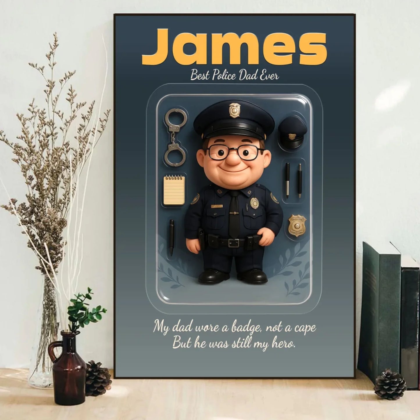 Police Dad Father's Day Gift - Personalized Photo Chibi Canvas & Poster, Custom Choo