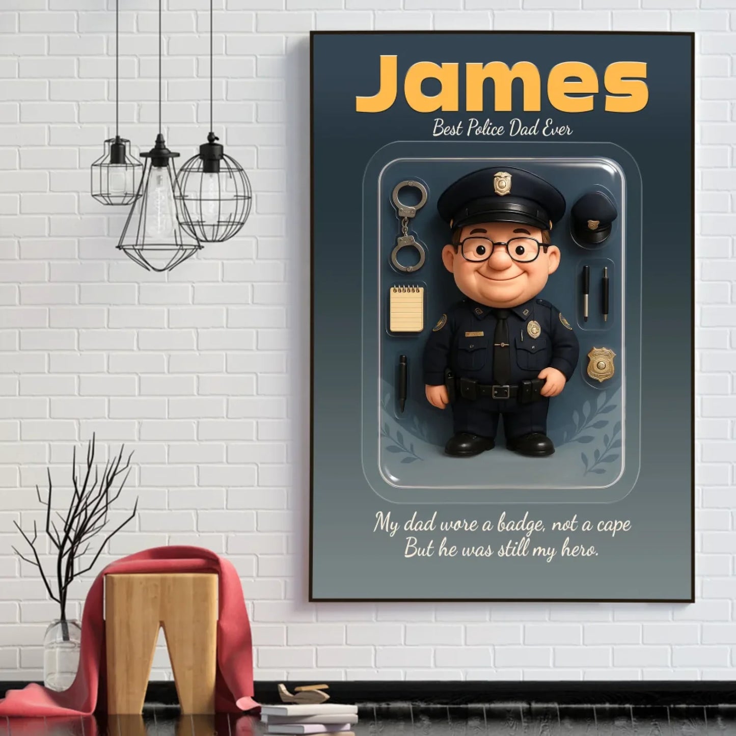 Police Dad Father's Day Gift - Personalized Photo Chibi Canvas & Poster, Custom Choo