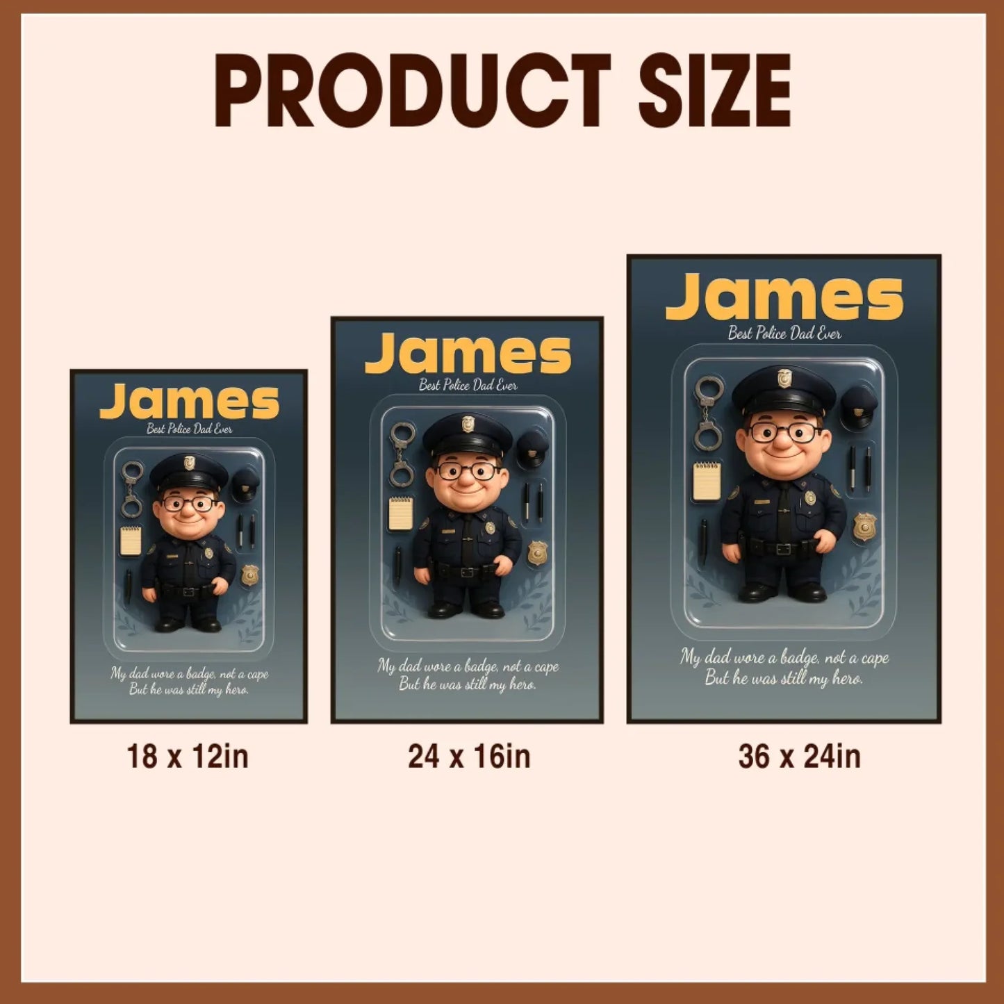 Police Dad Father's Day Gift - Personalized Photo Chibi Canvas & Poster, Custom Choo