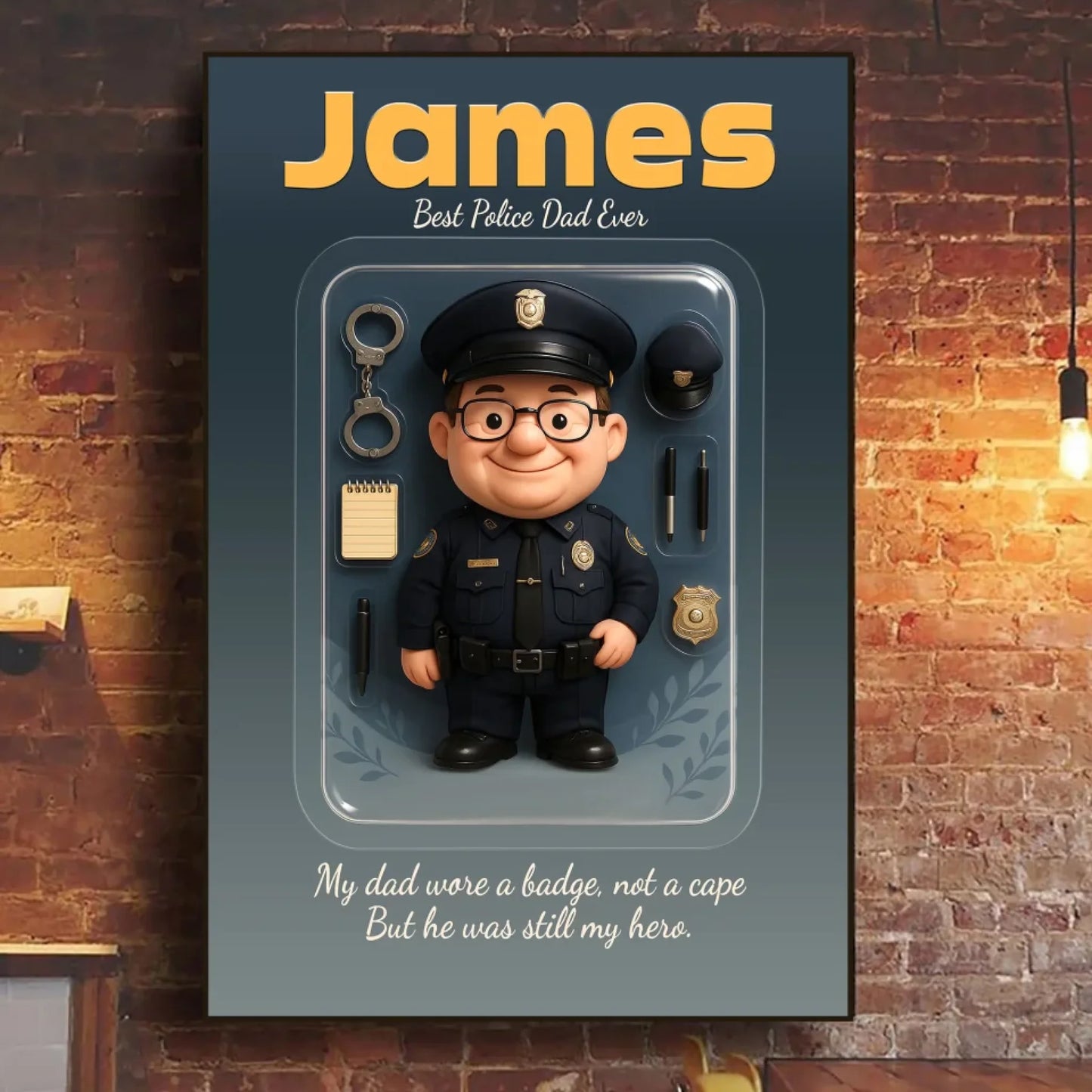 Police Dad Father's Day Gift - Personalized Photo Chibi Canvas & Poster, Custom Choo