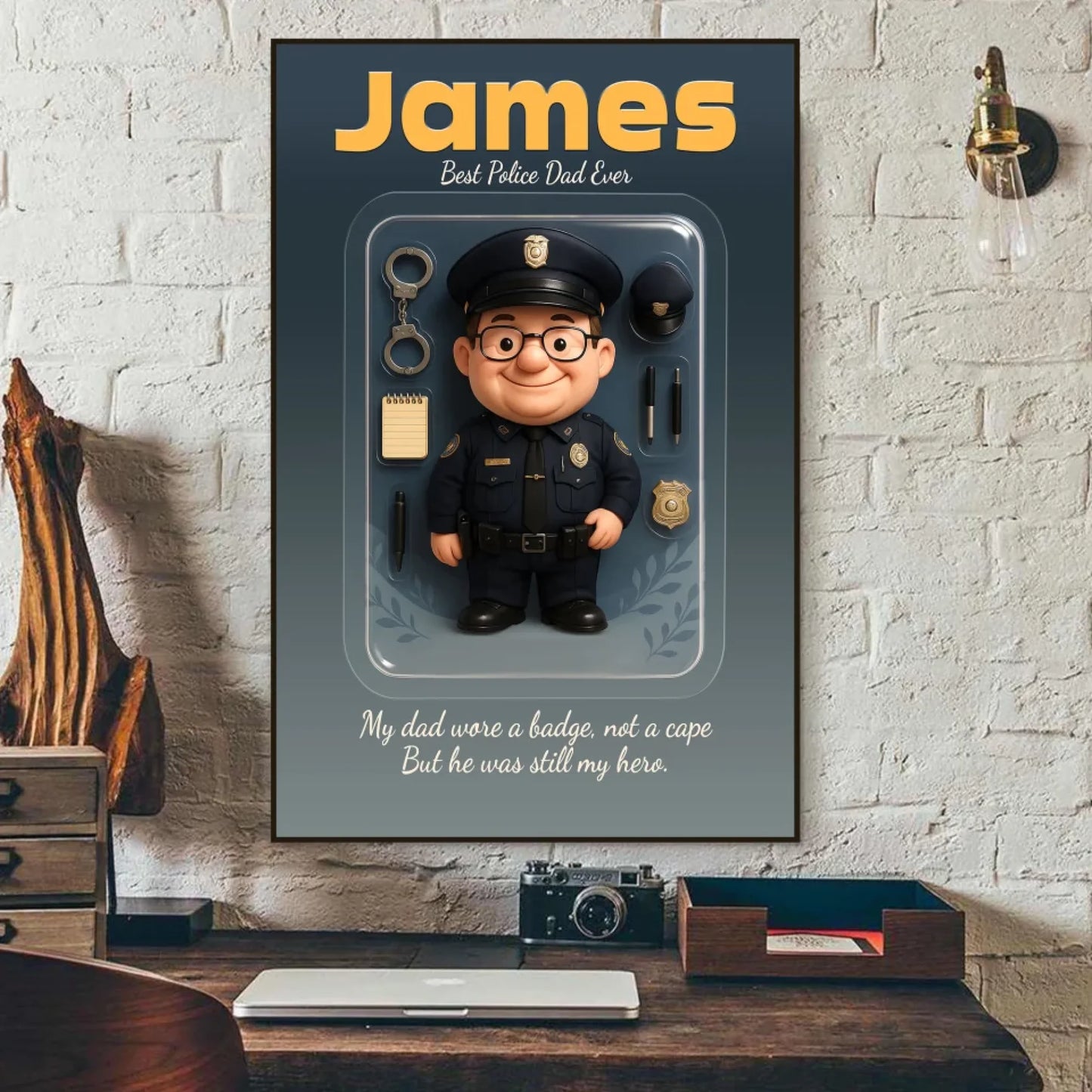 Police Dad Father's Day Gift - Personalized Photo Chibi Canvas & Poster, Custom Choo