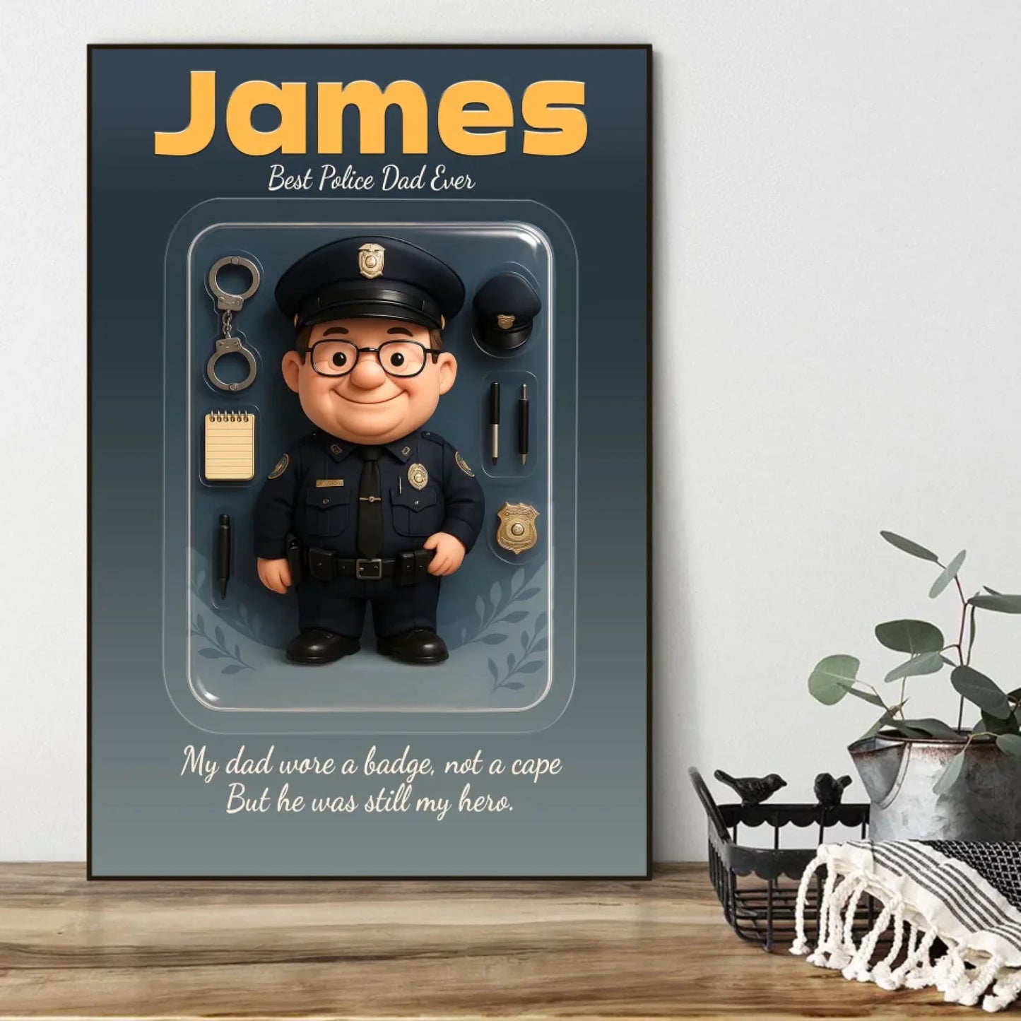 Police Dad Father's Day Gift - Personalized Photo Chibi Canvas & Poster, Custom Choo