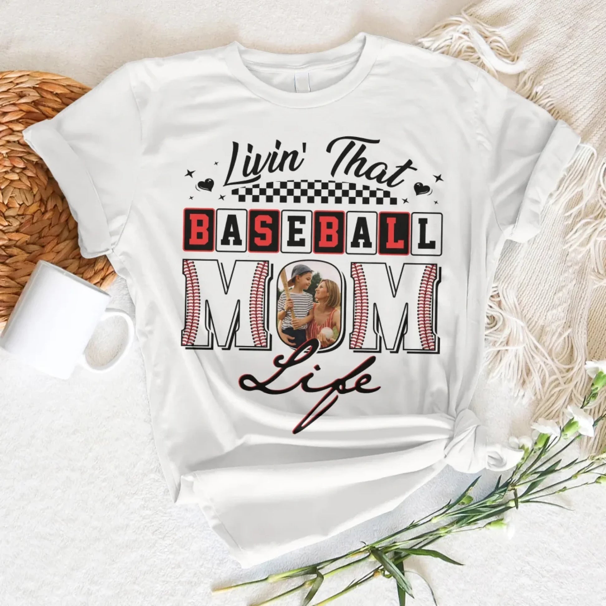 Livin' That Baseball Mom Life, Personalized Photo, Baseball Mom Shirt, Custom Choo