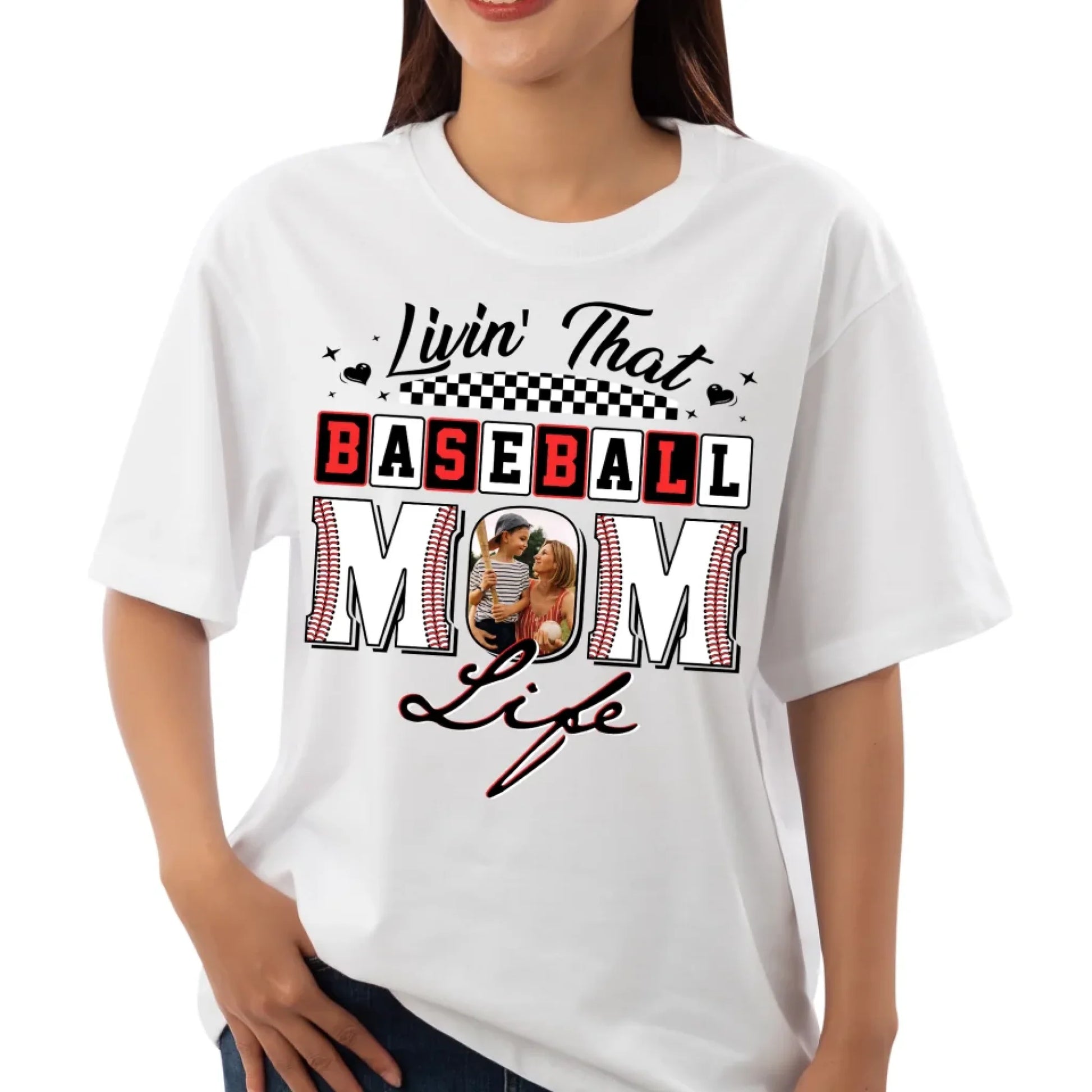 Livin' That Baseball Mom Life, Personalized Photo, Baseball Mom Shirt, Custom Choo
